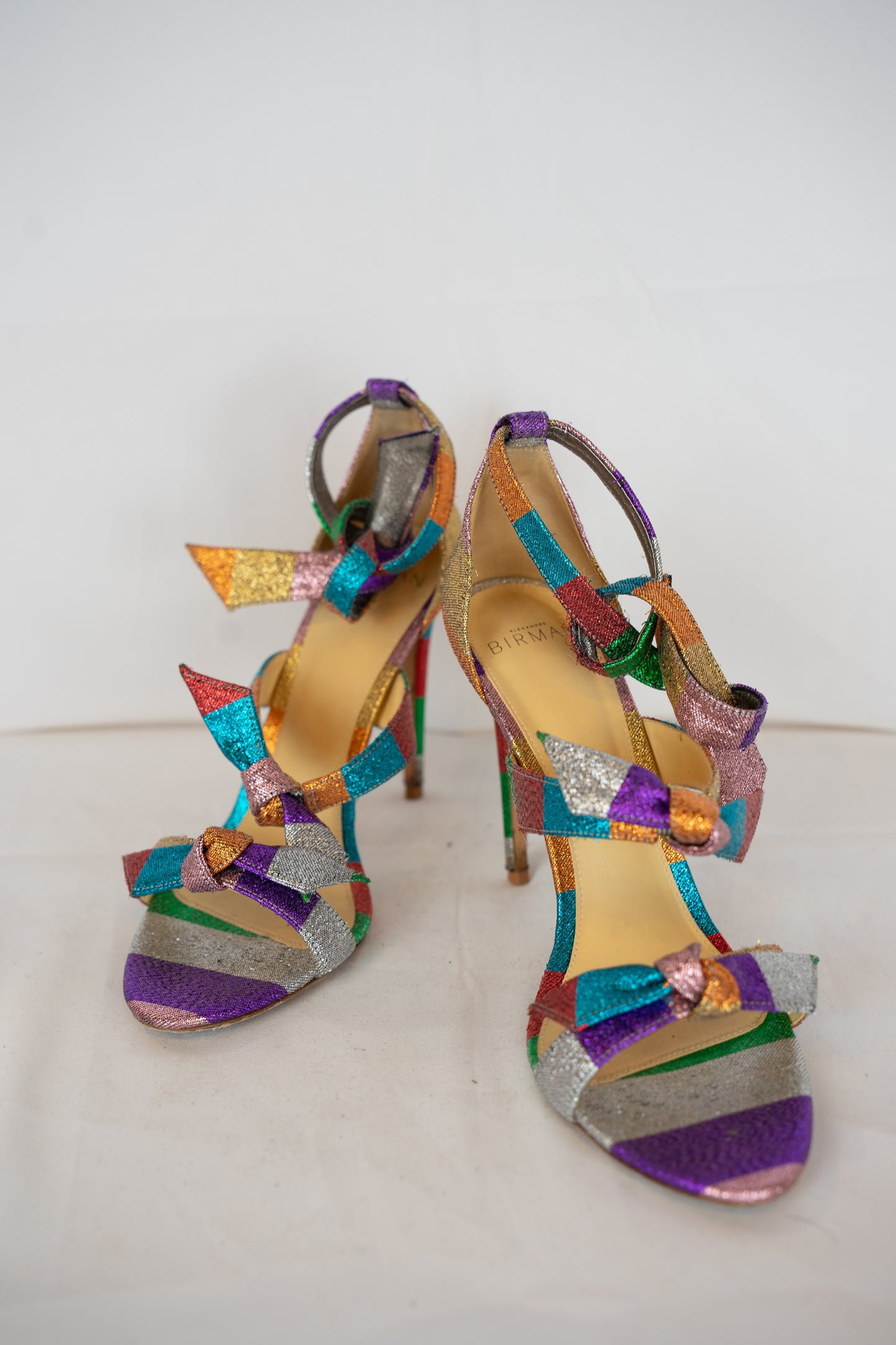COMES WITH BOX - Alexandre Birman Glitter Sparkle Striped Heels