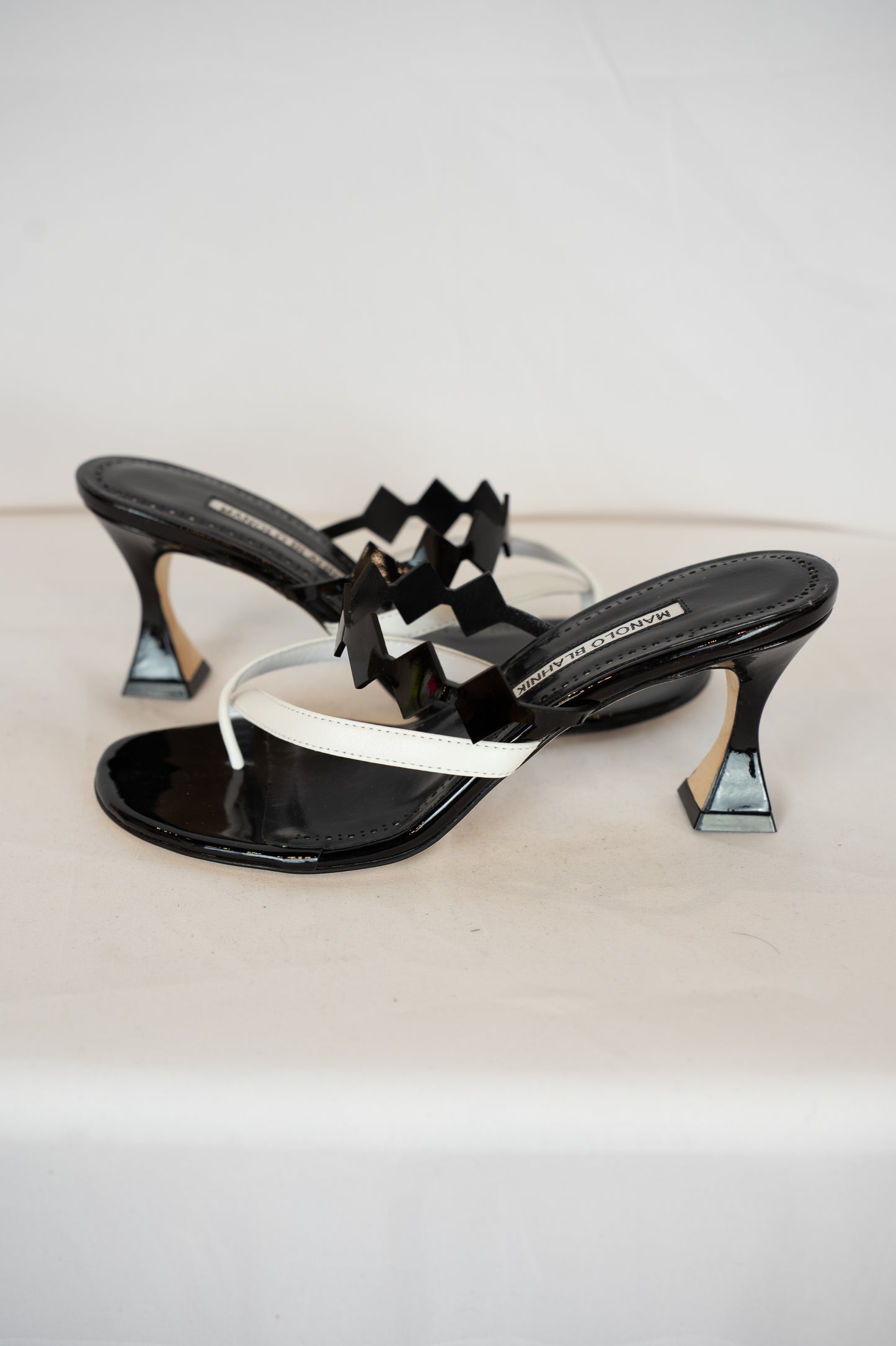 DUSTBAG - Manolo Blahnik Black & White Strappy Heeled Sandals