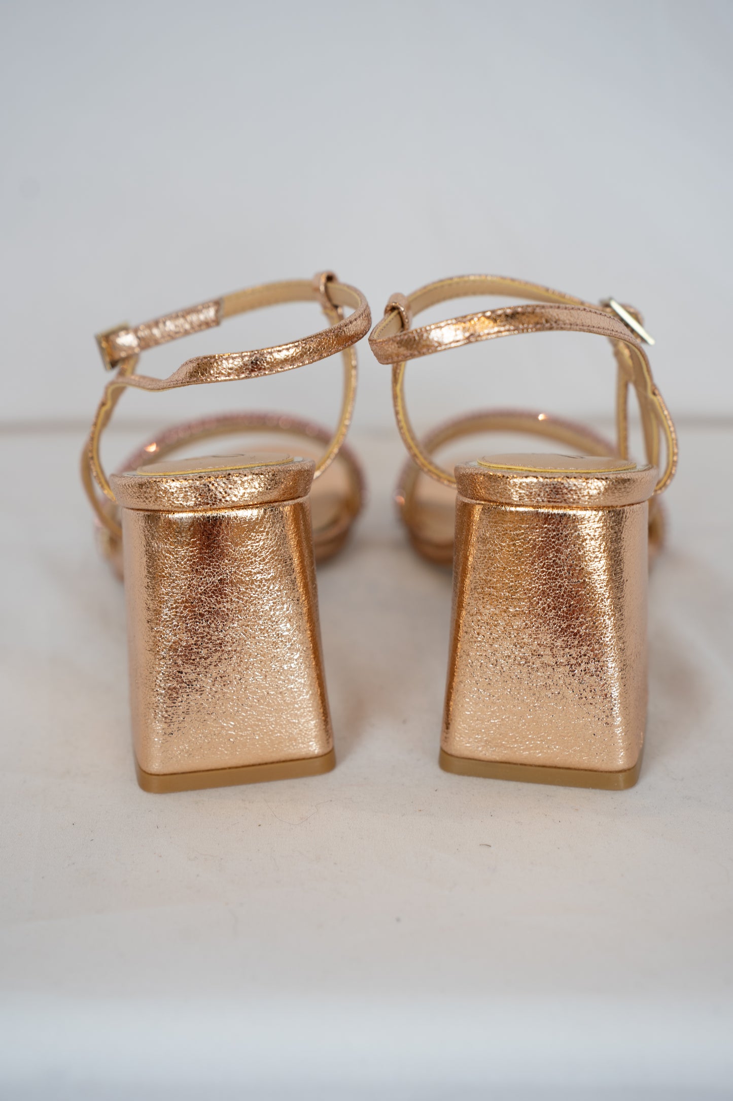 COMES WITH BOX - Jewel Badgley Mischa Rose Gold Rhinestone Block Heels