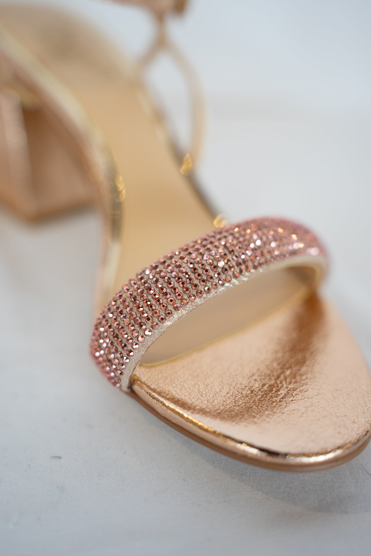 COMES WITH BOX - Jewel Badgley Mischa Rose Gold Rhinestone Block Heels