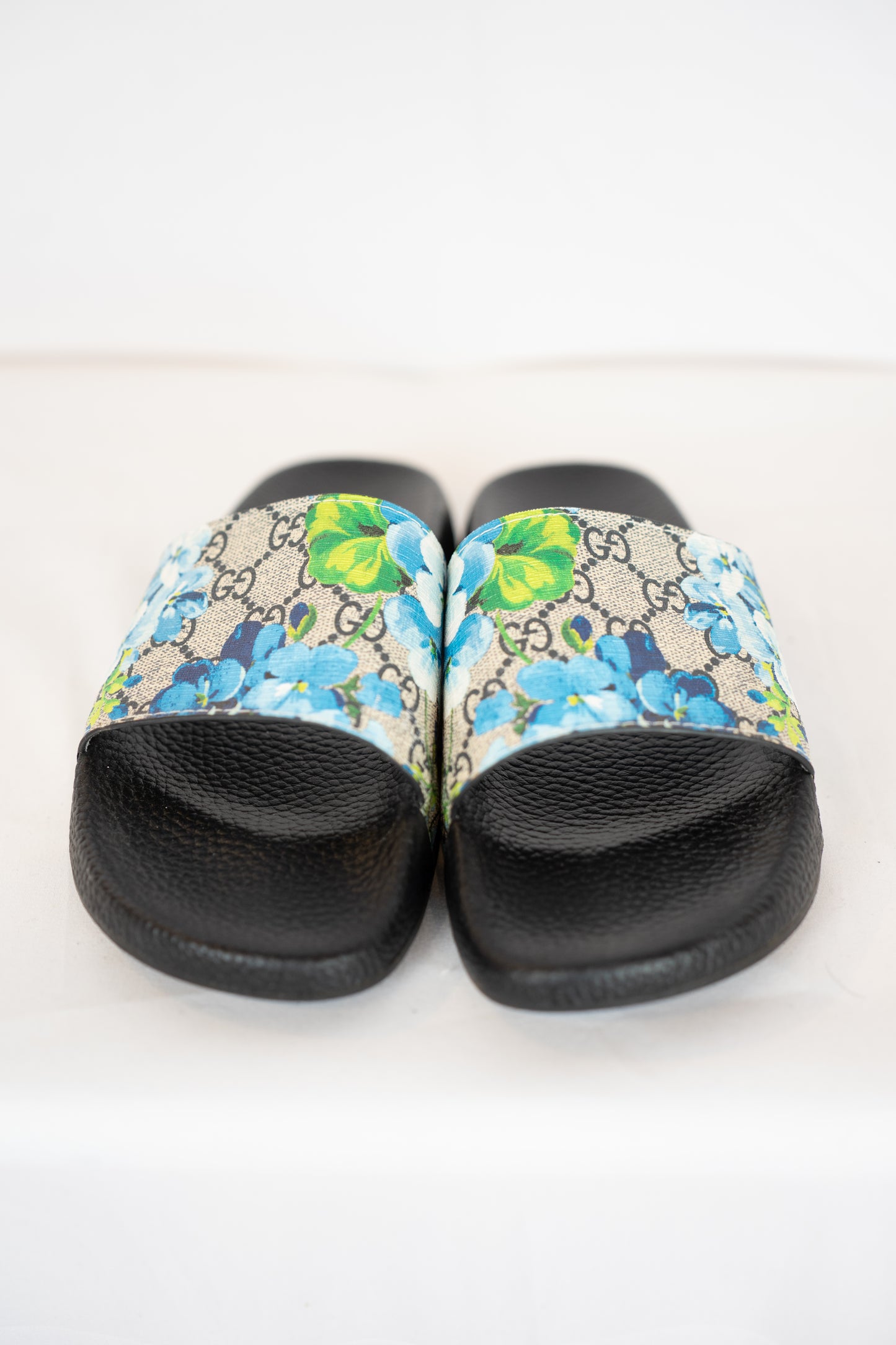 Gucci Monogram & Blue Floral Open Toe Sildes