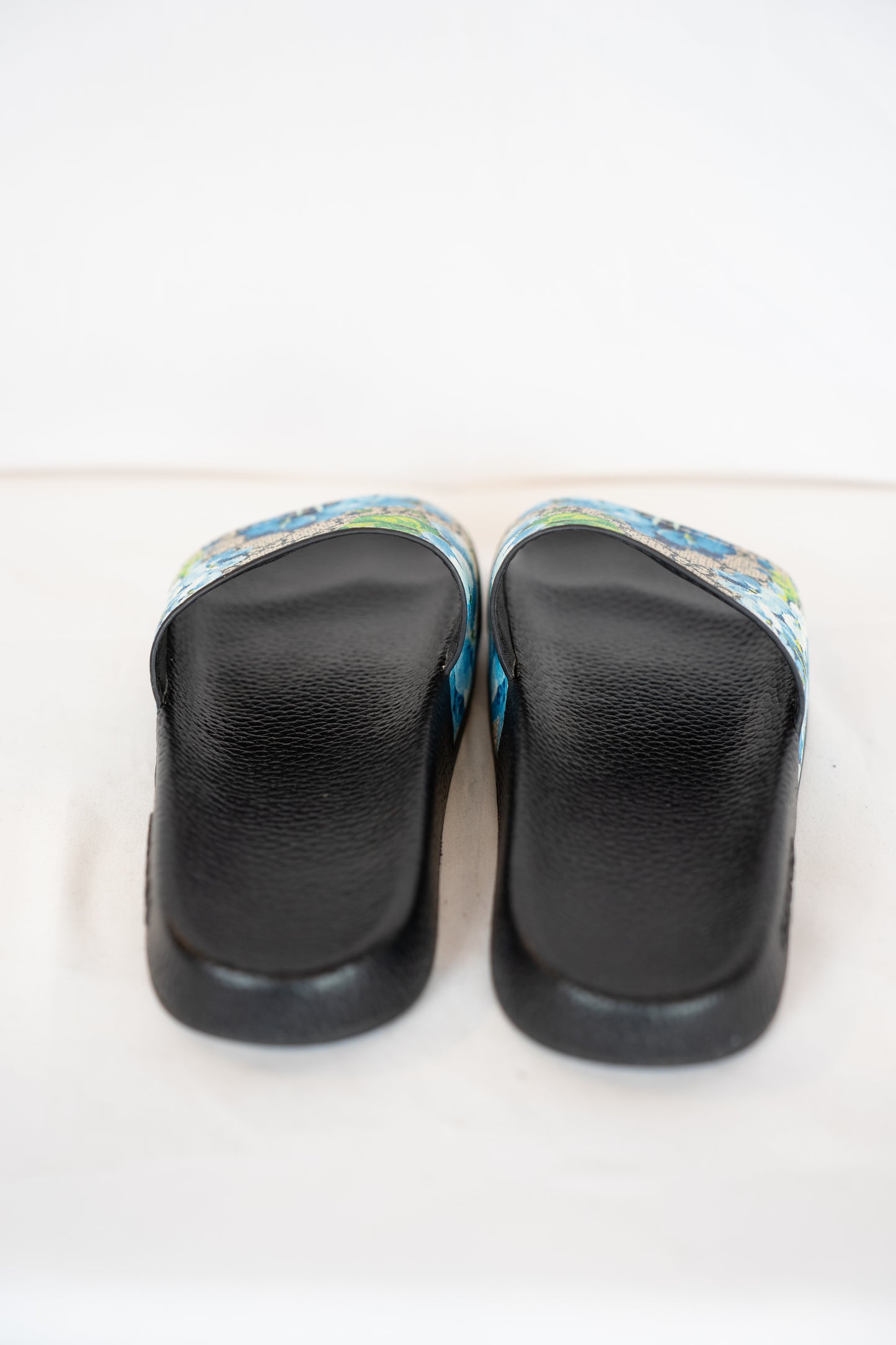 Gucci Monogram & Blue Floral Open Toe Sildes