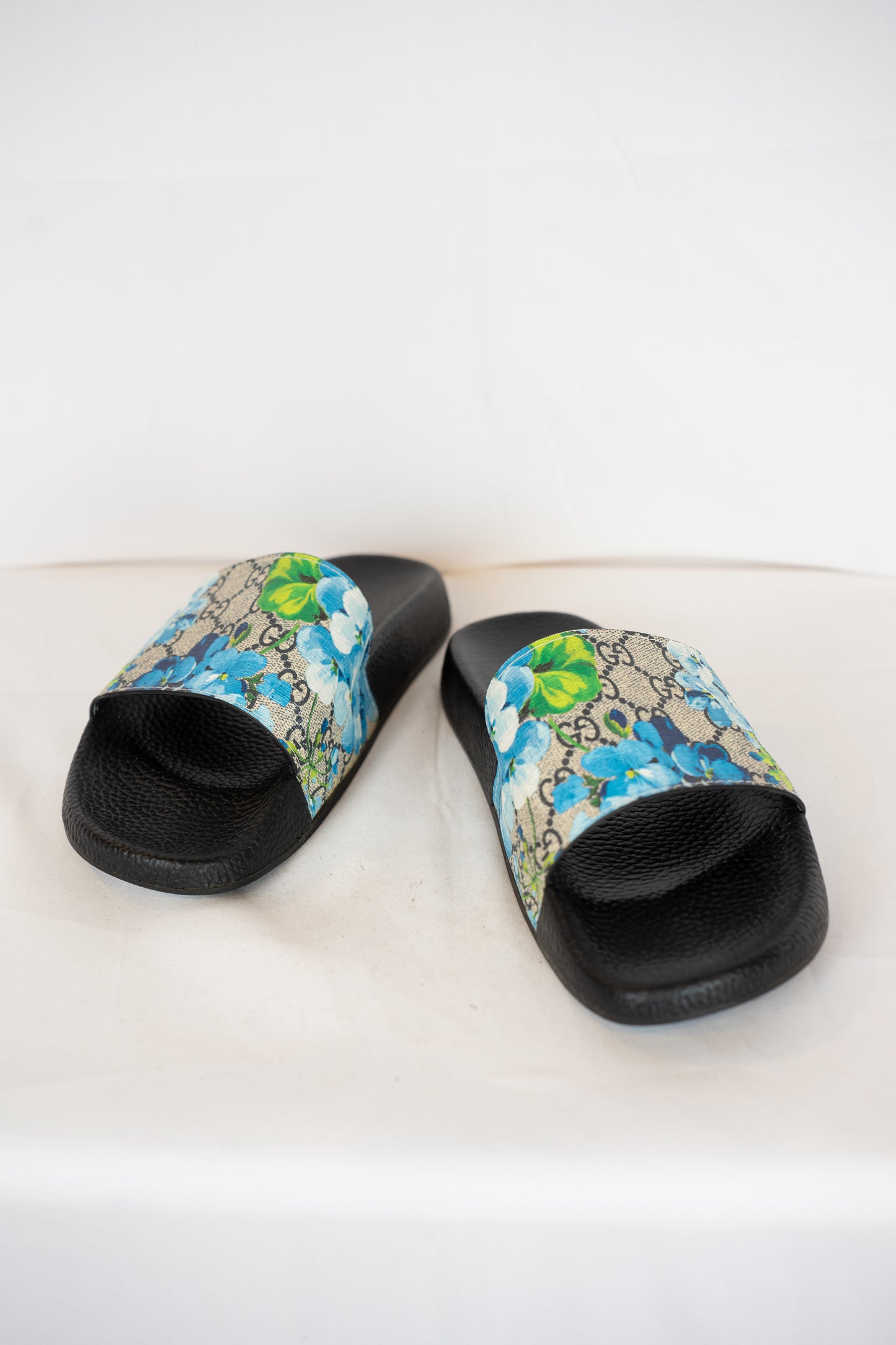 Gucci Monogram & Blue Floral Open Toe Sildes