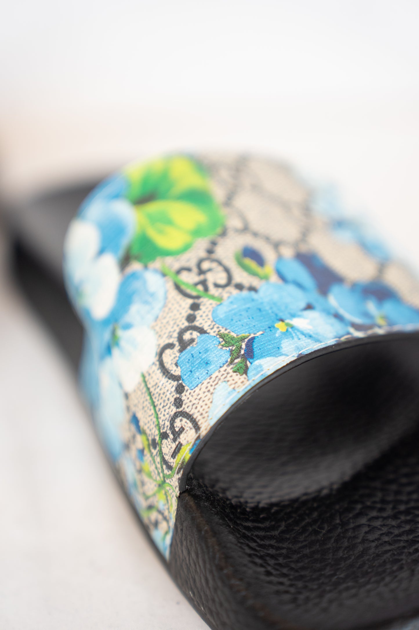 Gucci Monogram & Blue Floral Open Toe Sildes