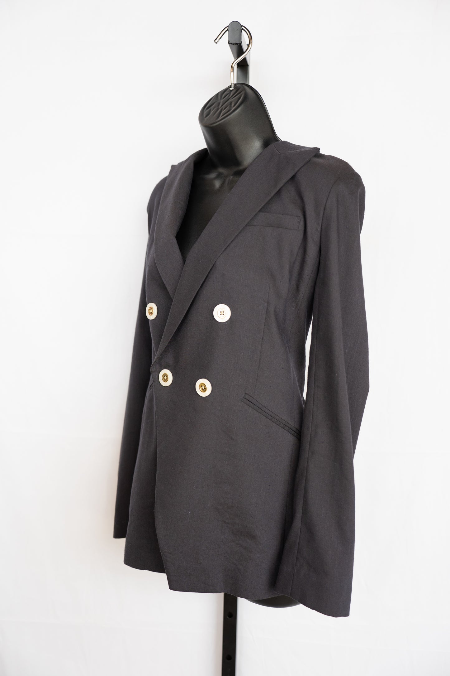Veronica Beard Linen/Wool Blue Blazer Jacket w Pearl & Gold Buttons