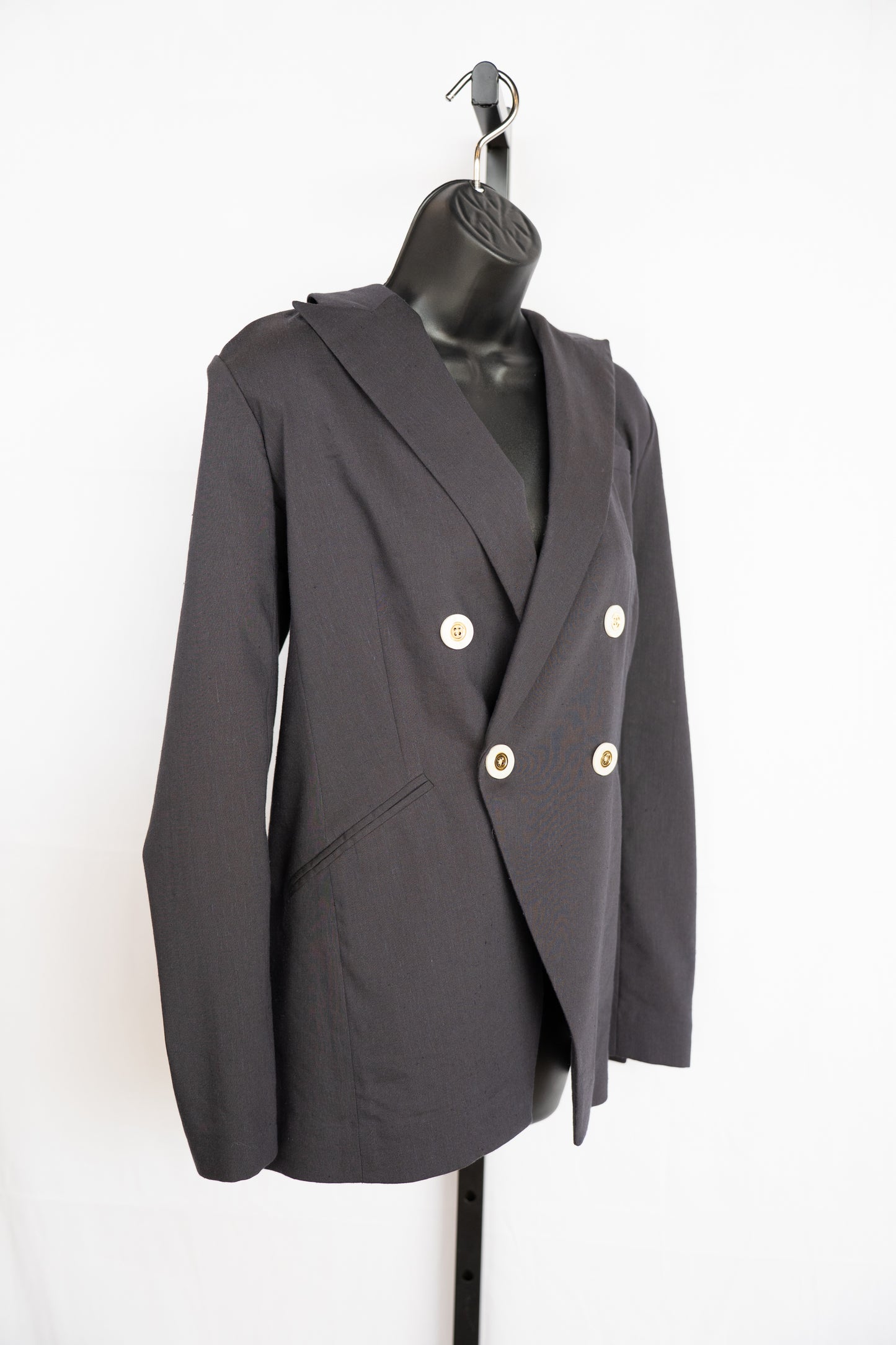 Veronica Beard Linen/Wool Blue Blazer Jacket w Pearl & Gold Buttons