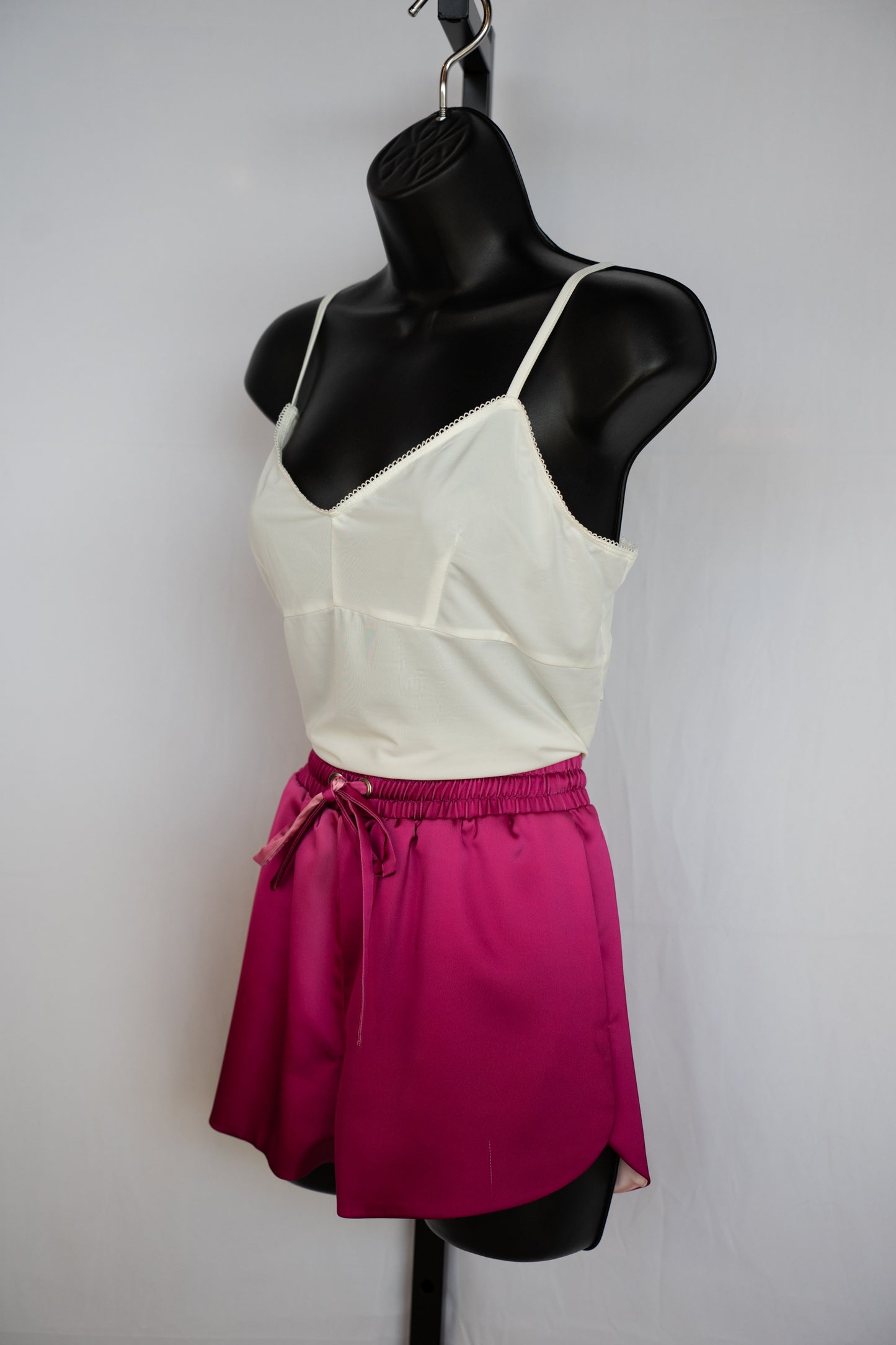 Jonathan Simkhai Silk Dark Pink Elastic Waist Drawstring Mini Shorts