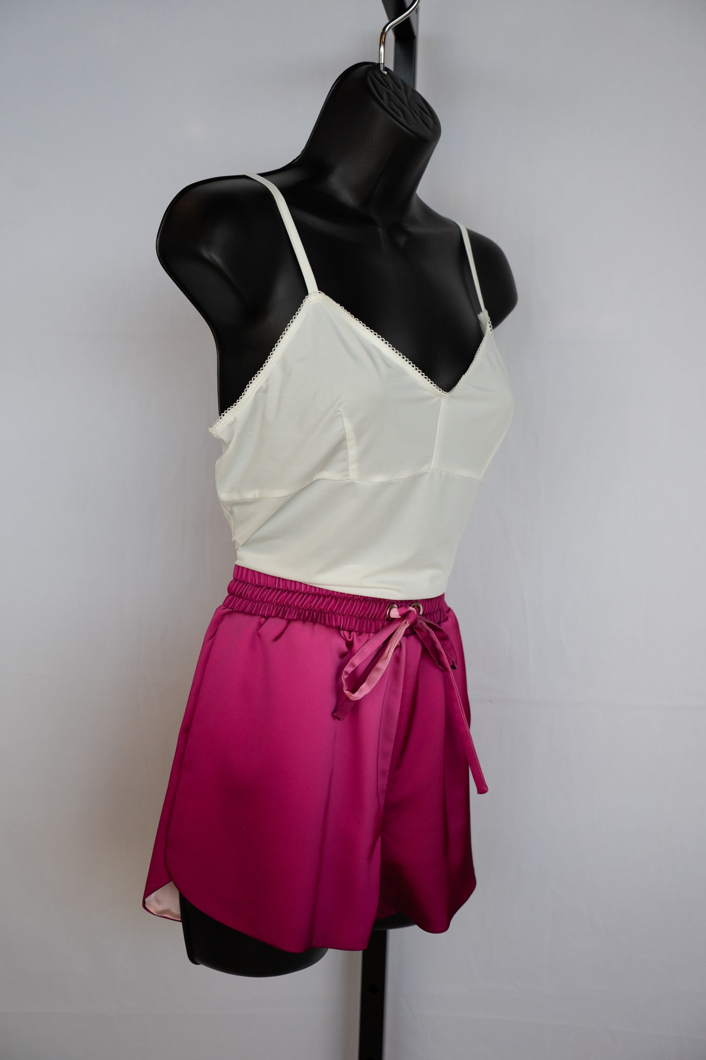 Jonathan Simkhai Silk Dark Pink Elastic Waist Drawstring Mini Shorts