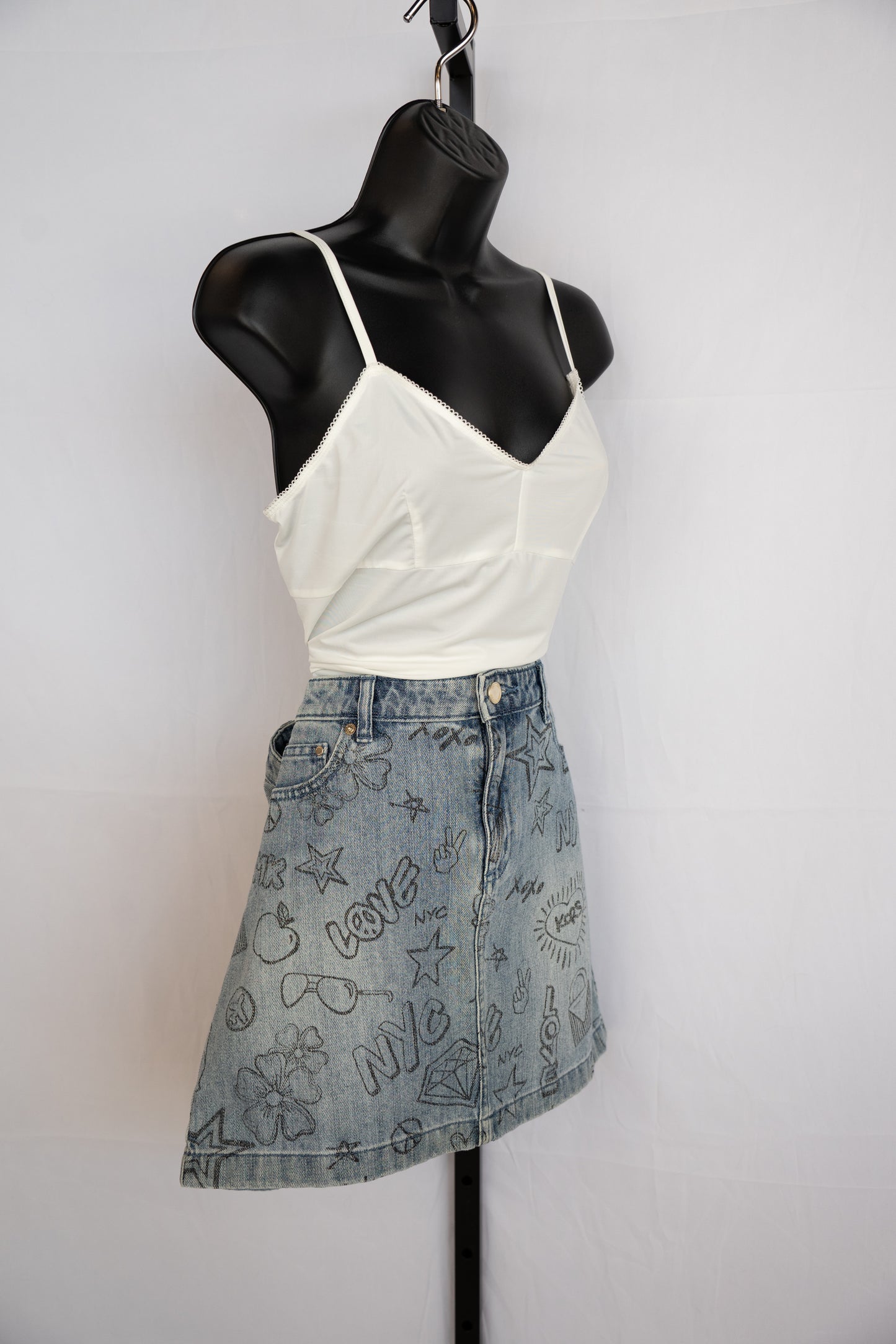 Michael Kors Light Wash Denim Graphic Print Knee-Length Skirt