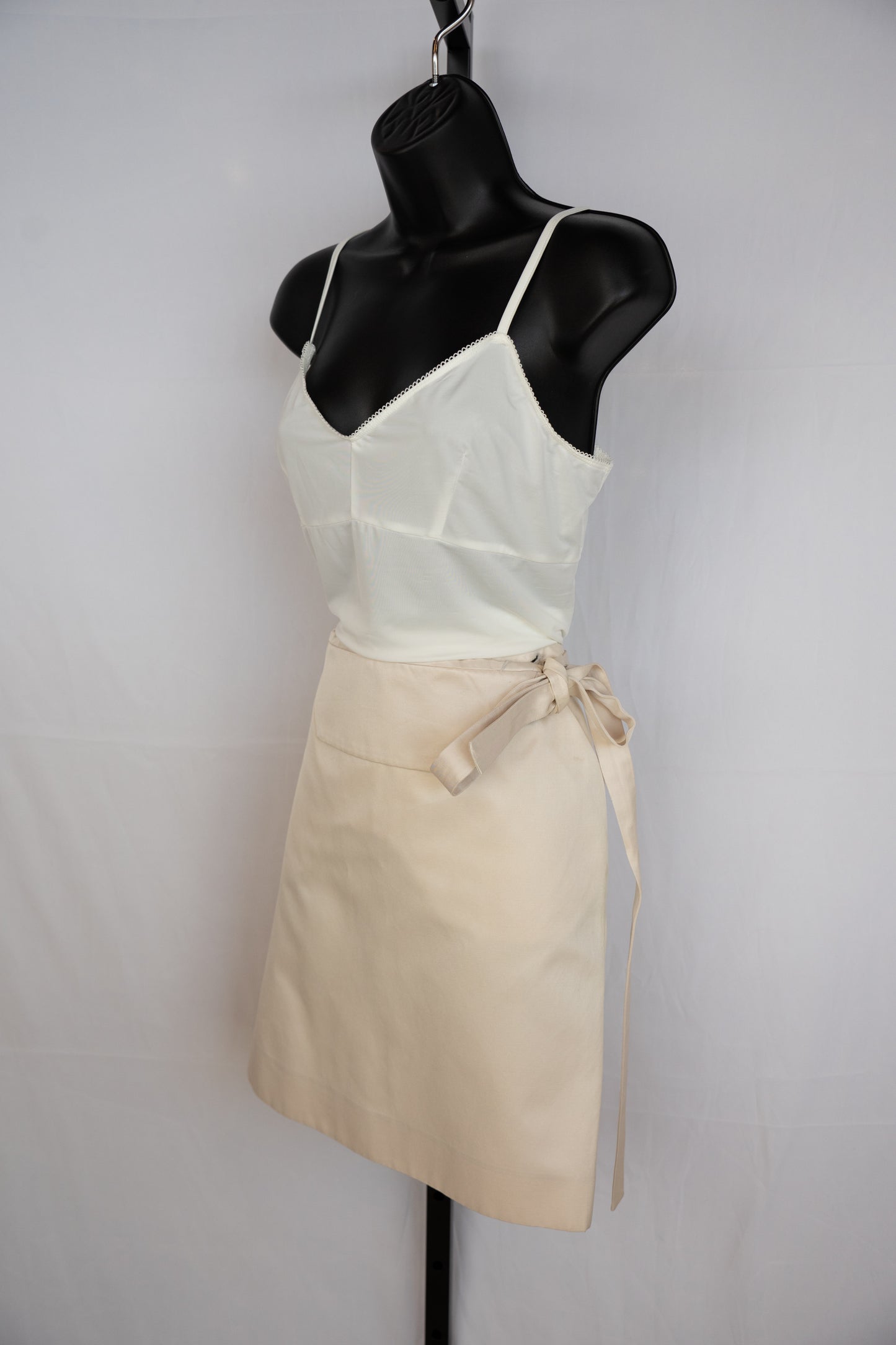 Celine Silk Button Tie-Front Knee-Length Skirt
