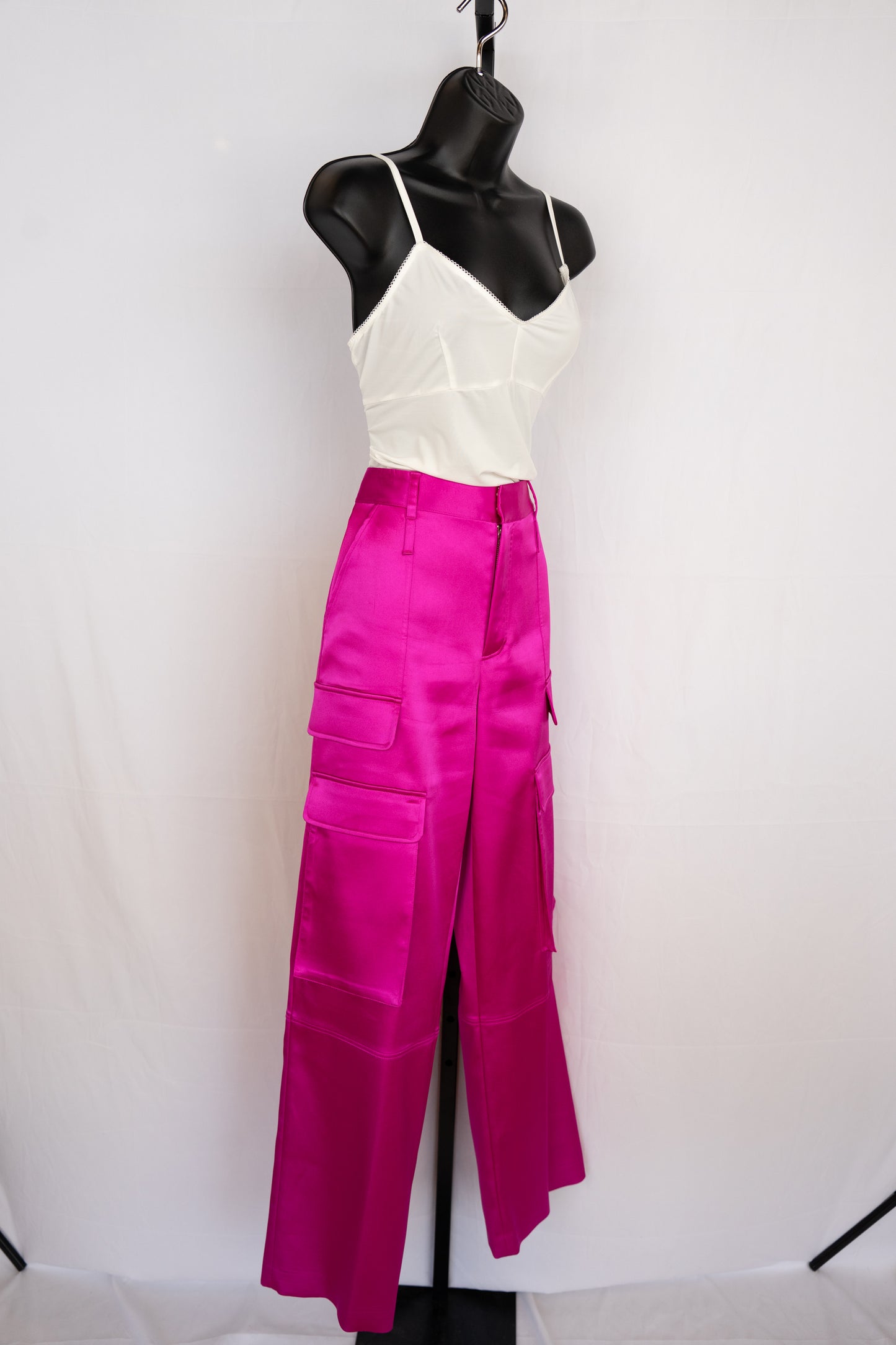 Frame Fuschia Satin Cargo Pants