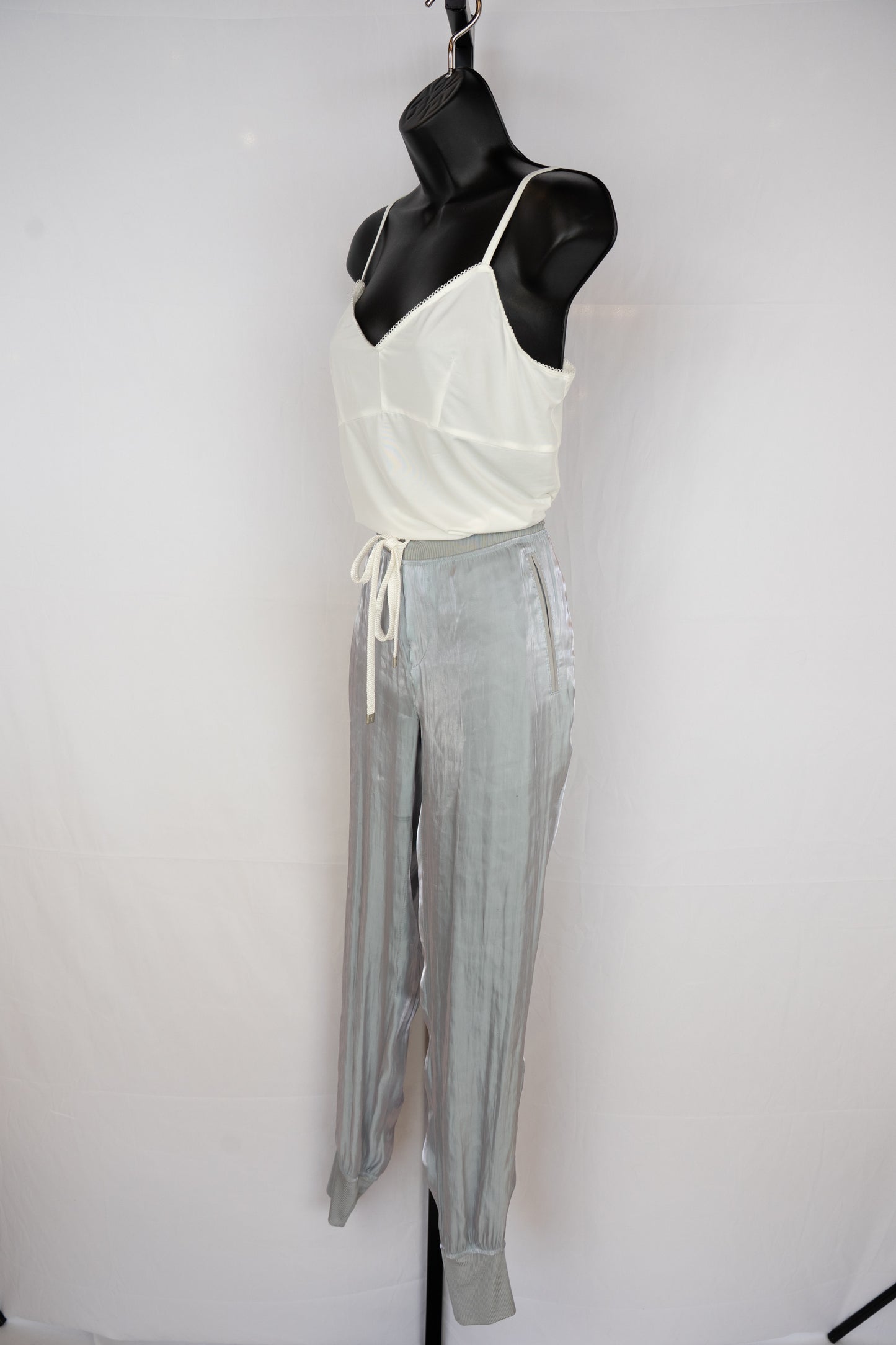 Rag & Bone Silk Shinny Light Blue Joggers w Drawstring