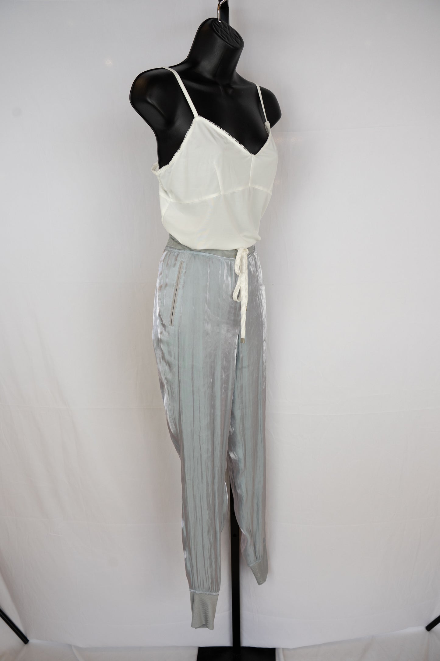 Rag & Bone Silk Shinny Light Blue Joggers w Drawstring