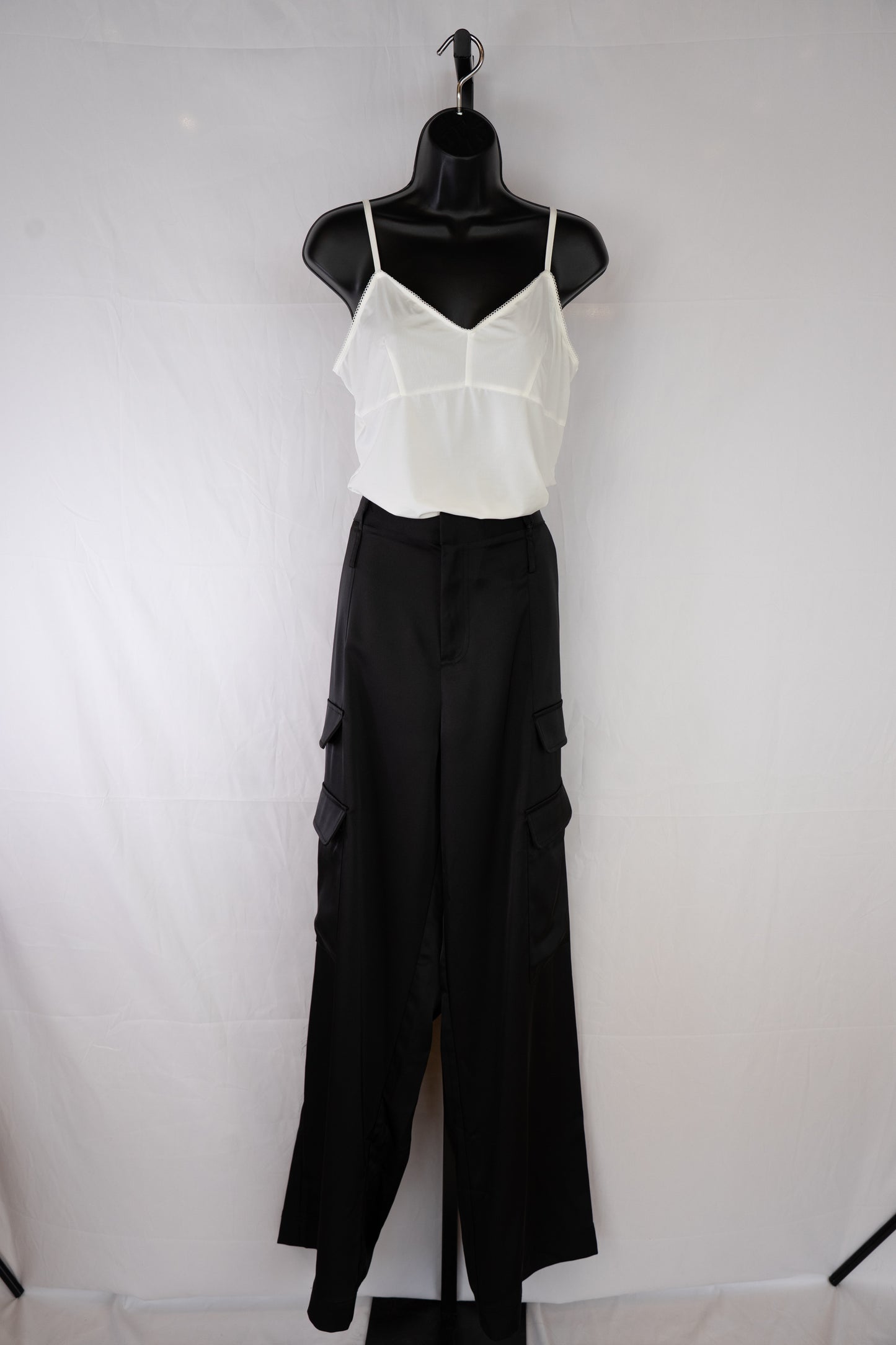 Noli Black Satin Cargo Pants NWT