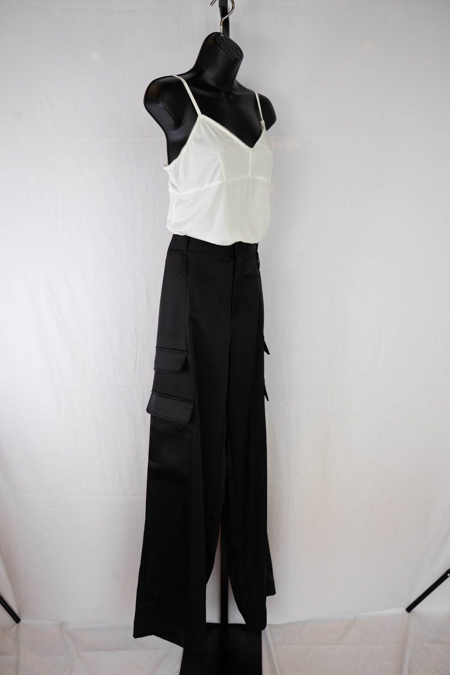 Noli Black Satin Cargo Pants NWT