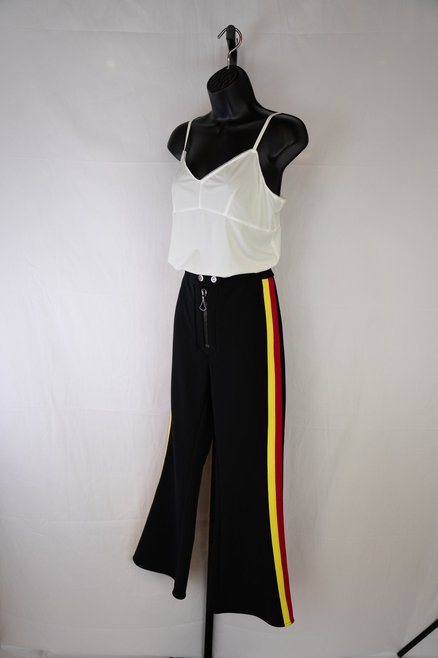 Ellery Black w Red/Yellow Stripe Flare Pants w Large Middle Front Zipper