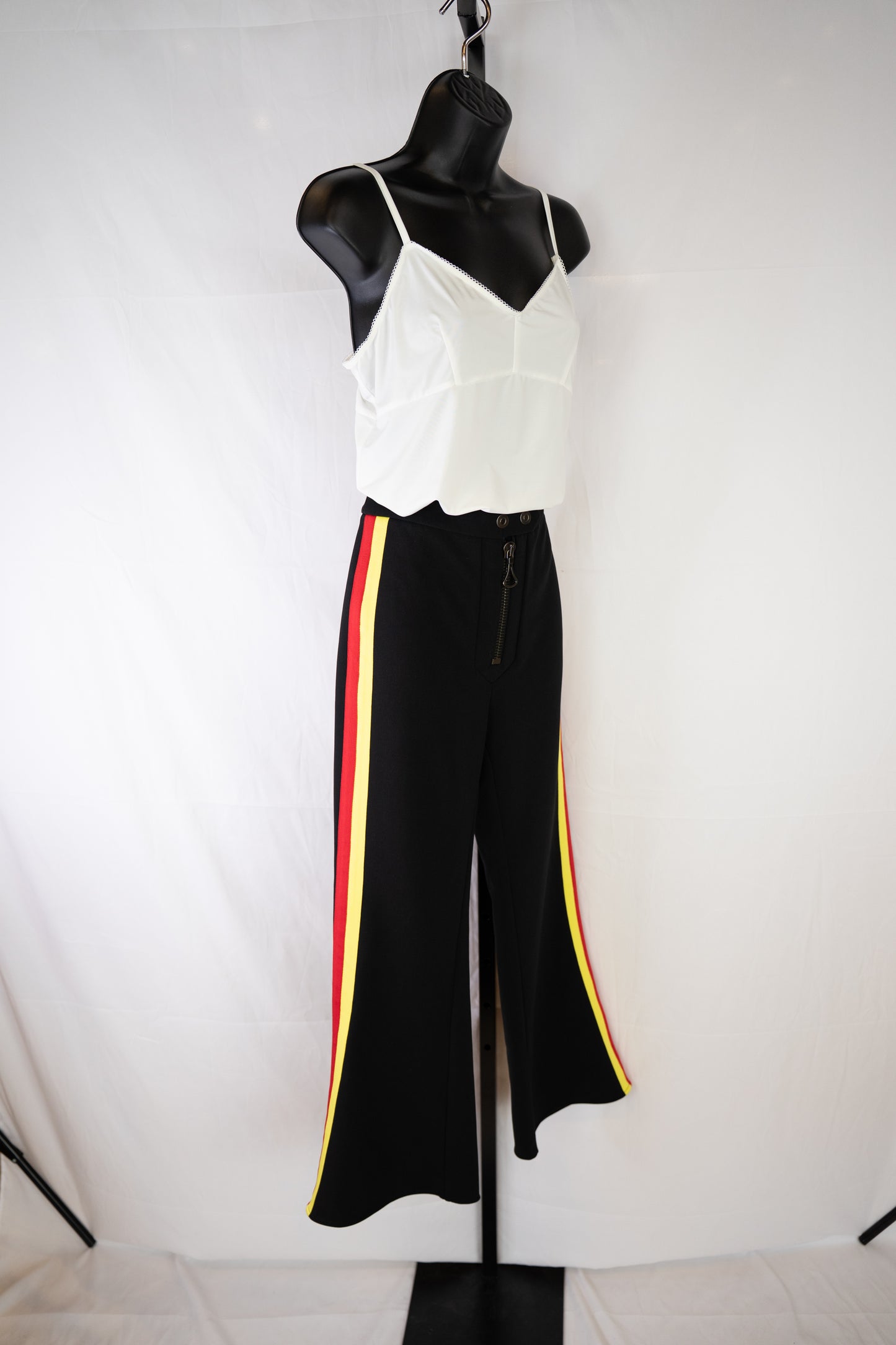 Ellery Black w Red/Yellow Stripe Flare Pants w Large Middle Front Zipper