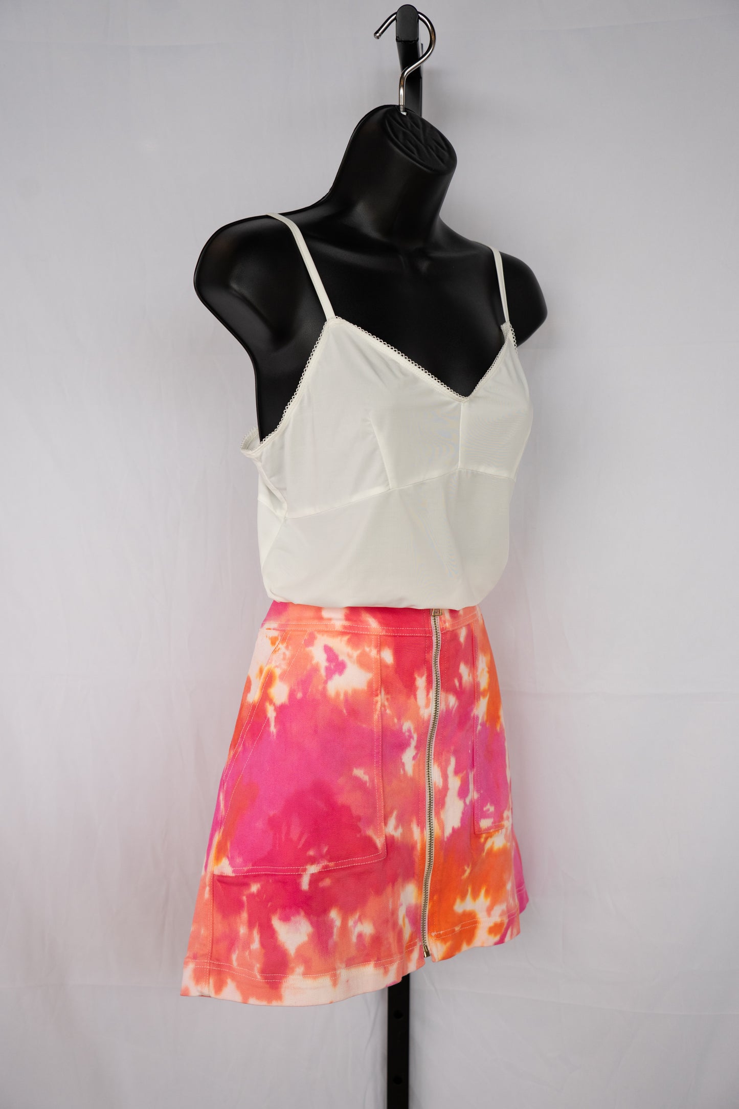 Trina Turk Pink Orange Tie-Dye Zip Up Mini Skirt NWT