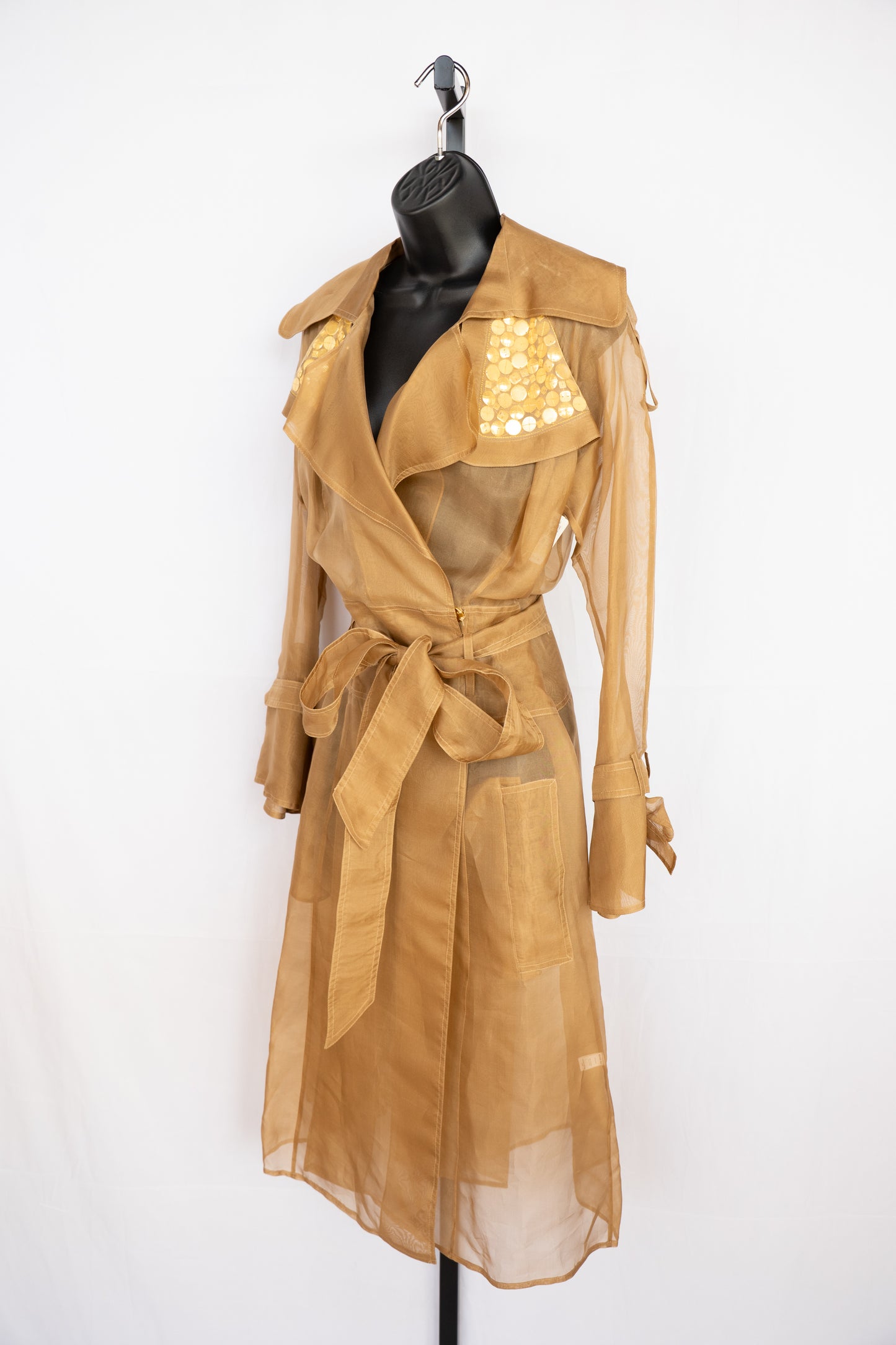 Rachel Roy Neutral Tan Sheer Long Sleeve Full-Length Jacket w Gold Button Detail NWT