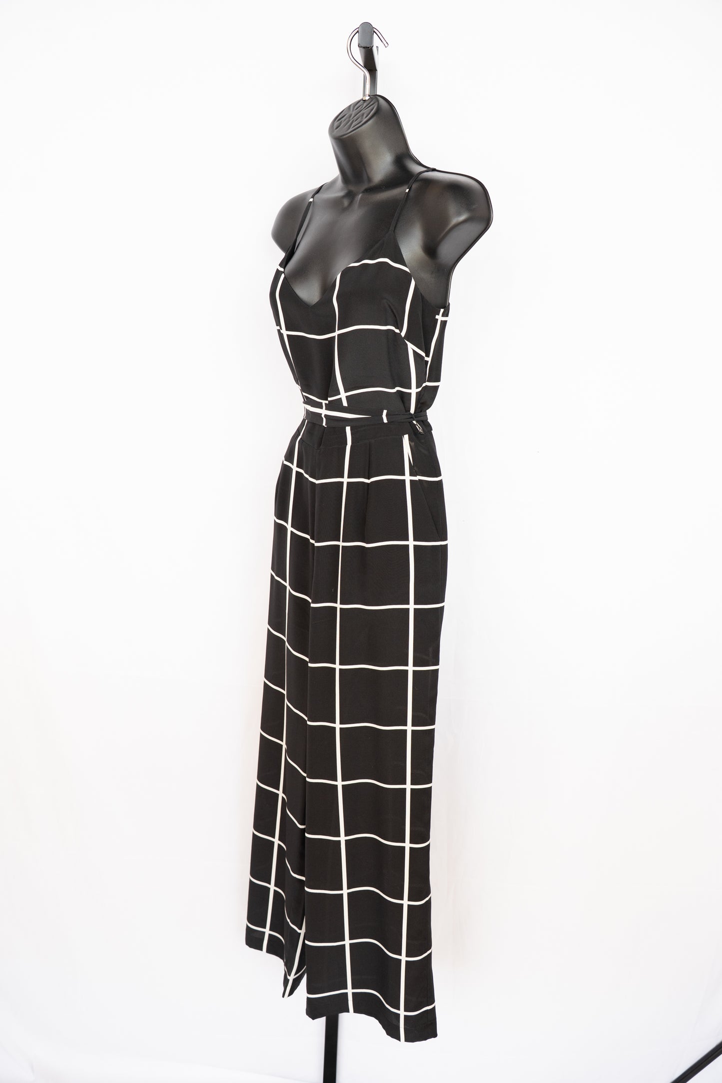 L'agence Silk Black & White Window Pane Plaid Sleeveless Jumpsuit