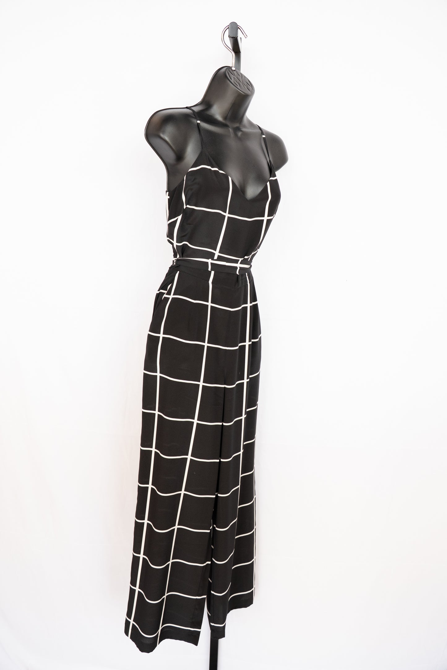 L'agence Silk Black & White Window Pane Plaid Sleeveless Jumpsuit