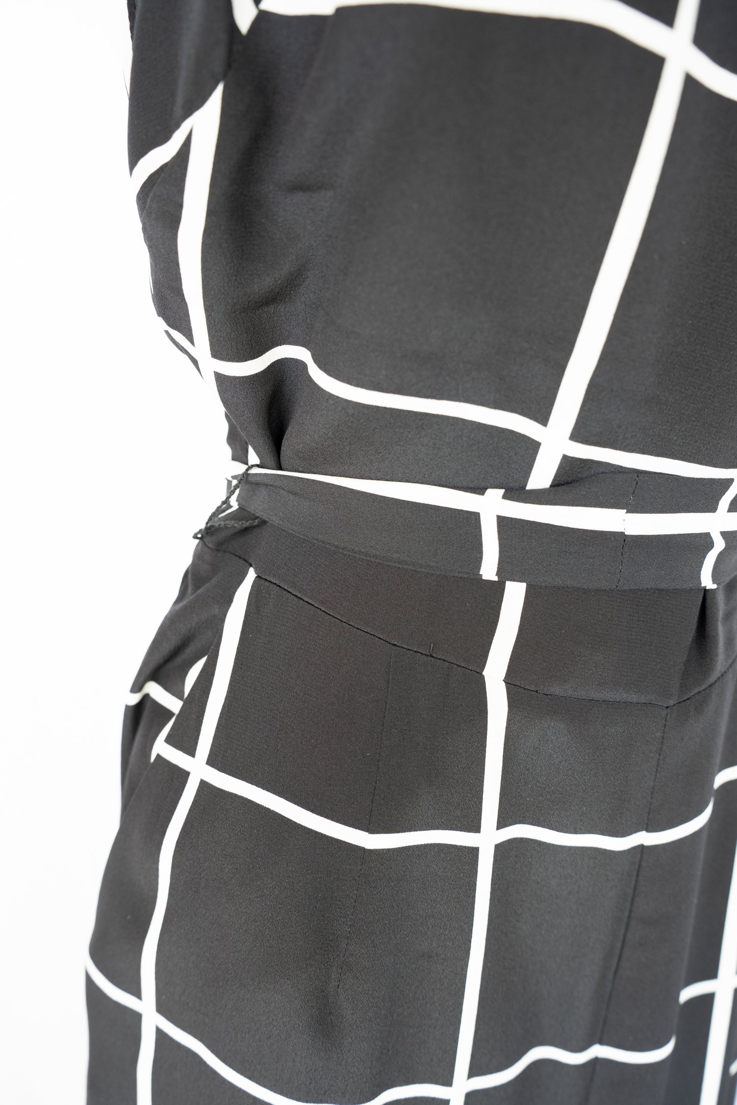 L'agence Silk Black & White Window Pane Plaid Sleeveless Jumpsuit