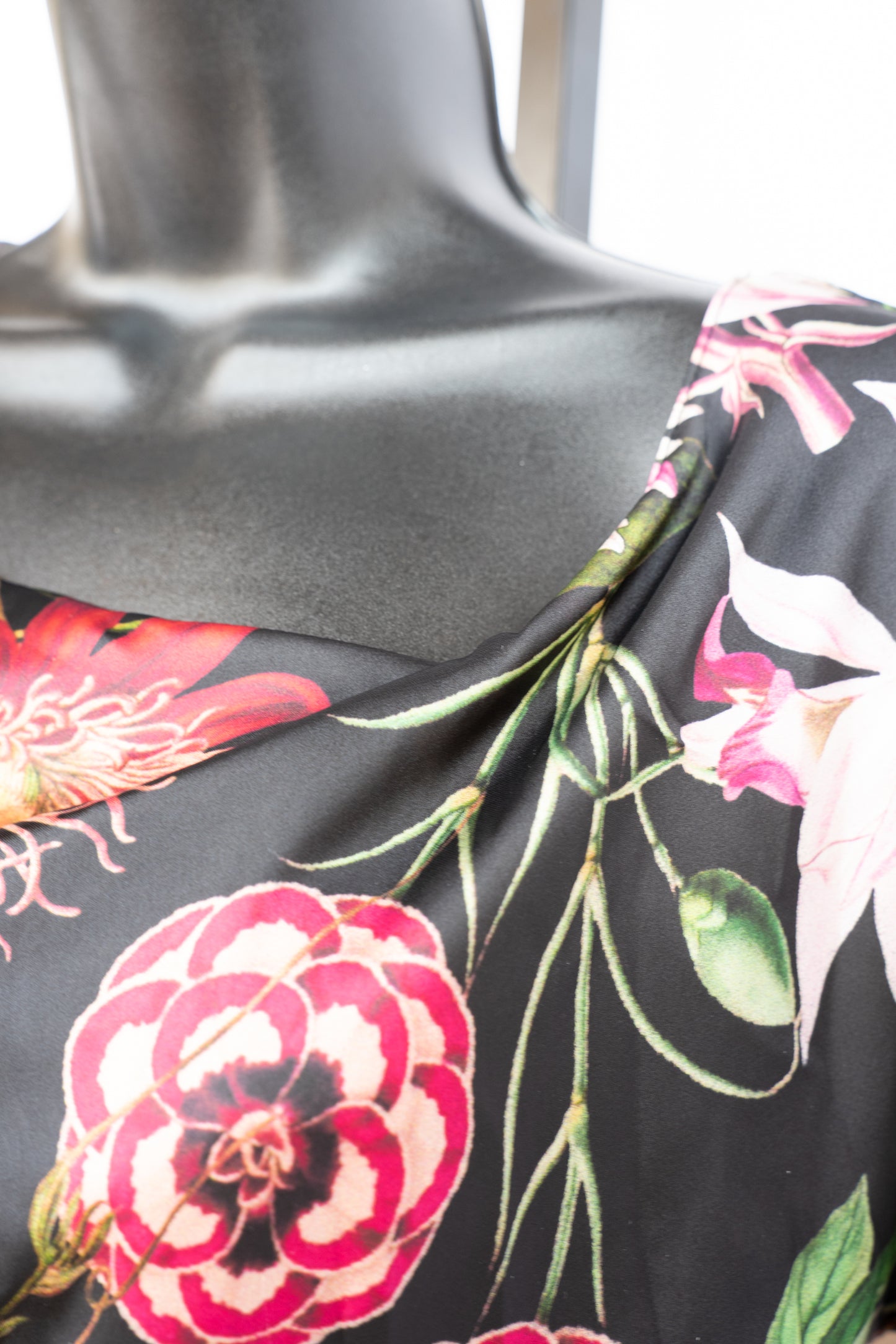 Katie May Black w Multicolor Realistic Floral One Long Shoulder Cut-Out Hip Maxi Dress w Slit