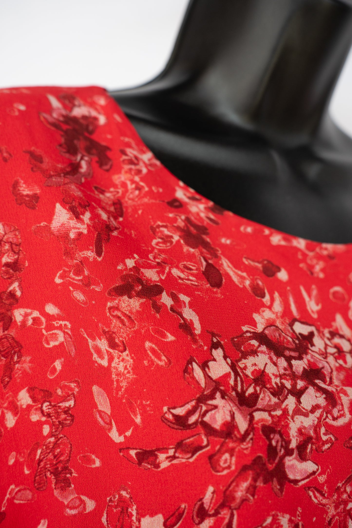IRO Red Floral Long Sleeve Midi Dress w/ Abstract Layers