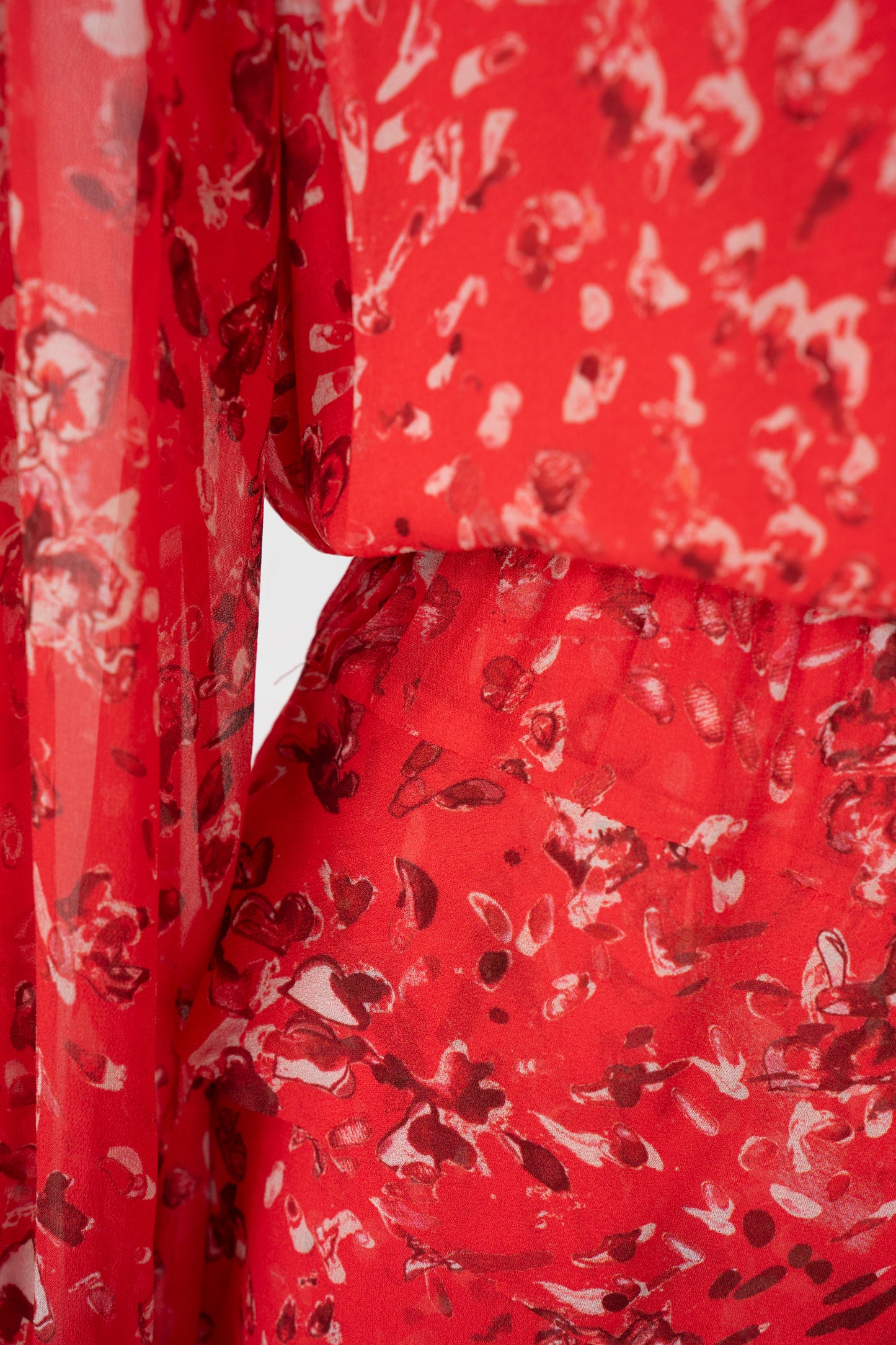 IRO Red Floral Long Sleeve Midi Dress w/ Abstract Layers