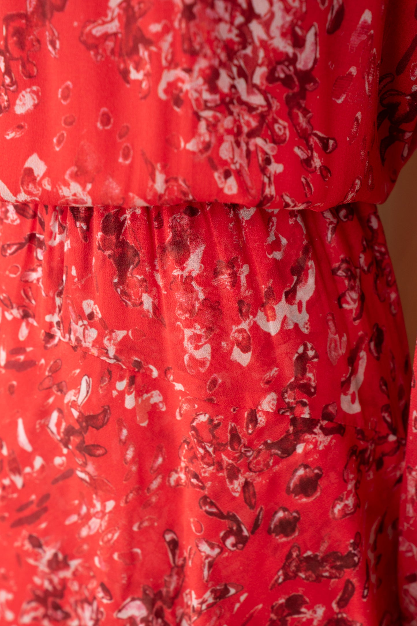 IRO Red Floral Long Sleeve Midi Dress w/ Abstract Layers