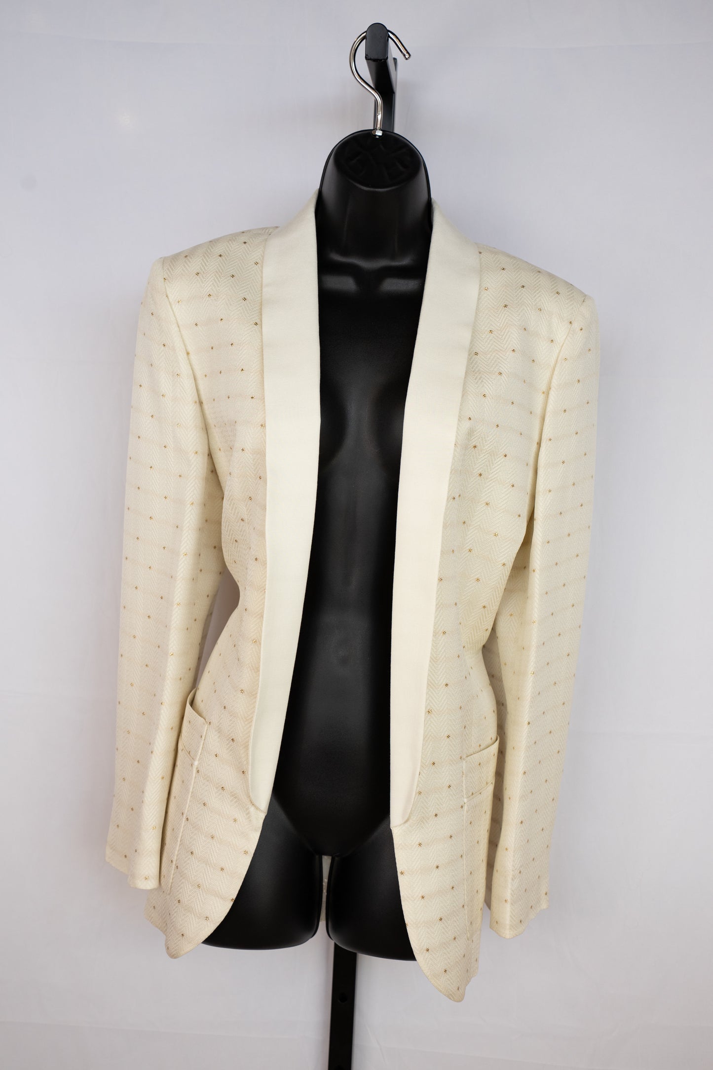 Zadig & Voltaire Pearl White Open Face Blazer w Gold Sparkle Dot Detail