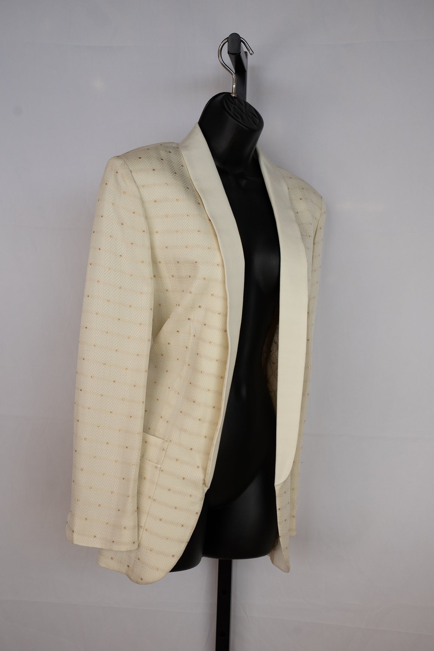 Zadig & Voltaire Pearl White Open Face Blazer w Gold Sparkle Dot Detail