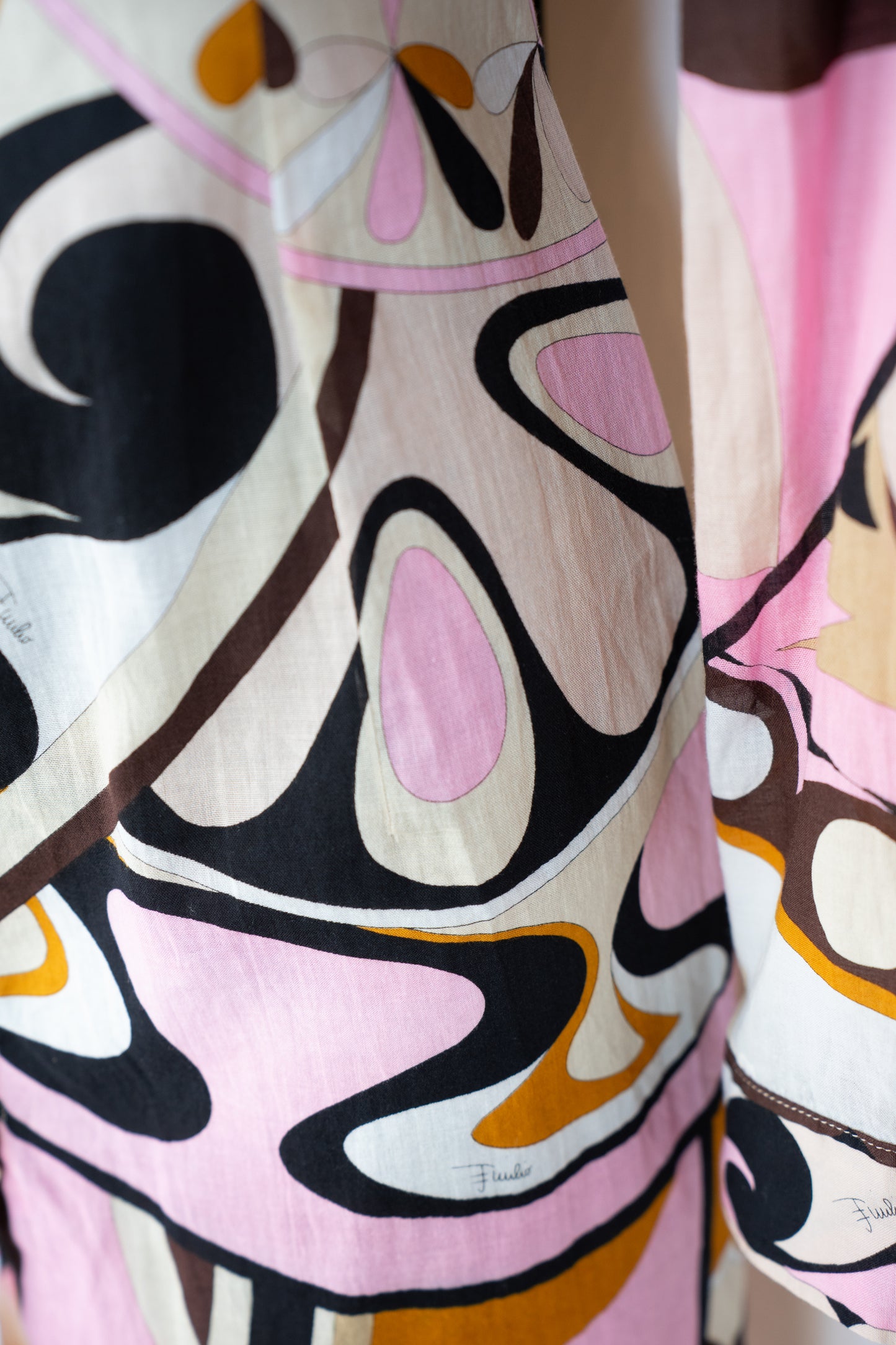 Emilio Pucci Multi Pink & Brown Abstract Print Long Sleeve Button Up Top