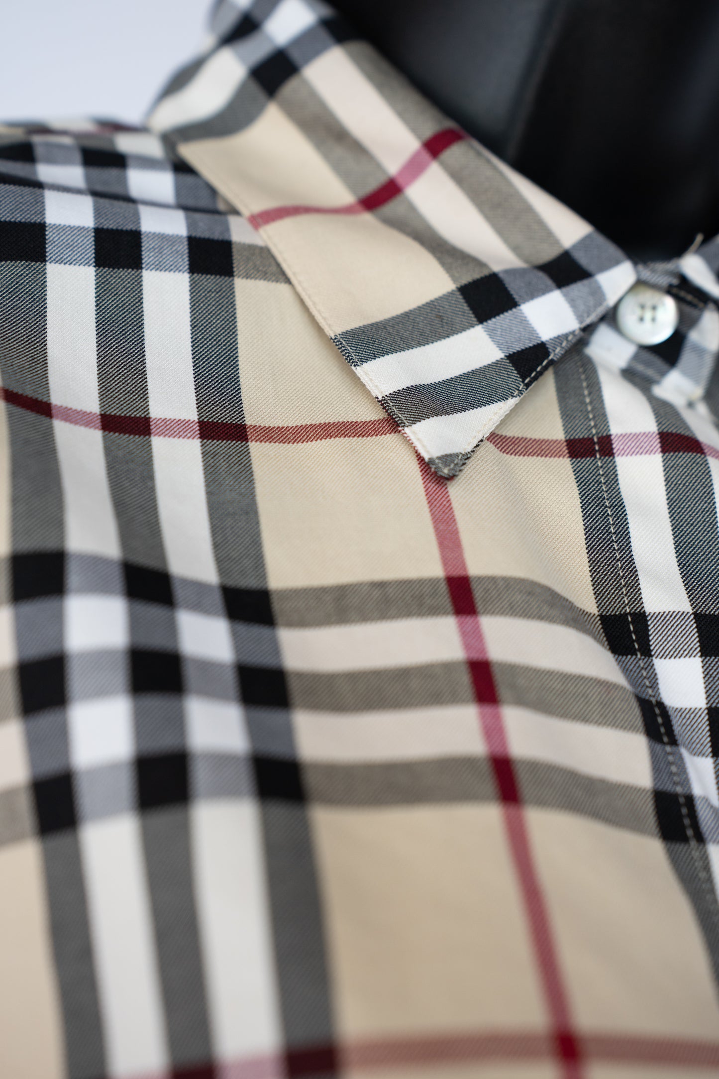 Burberry Beige Red Black White Check Collared Long Sleeve Button Up Shirt