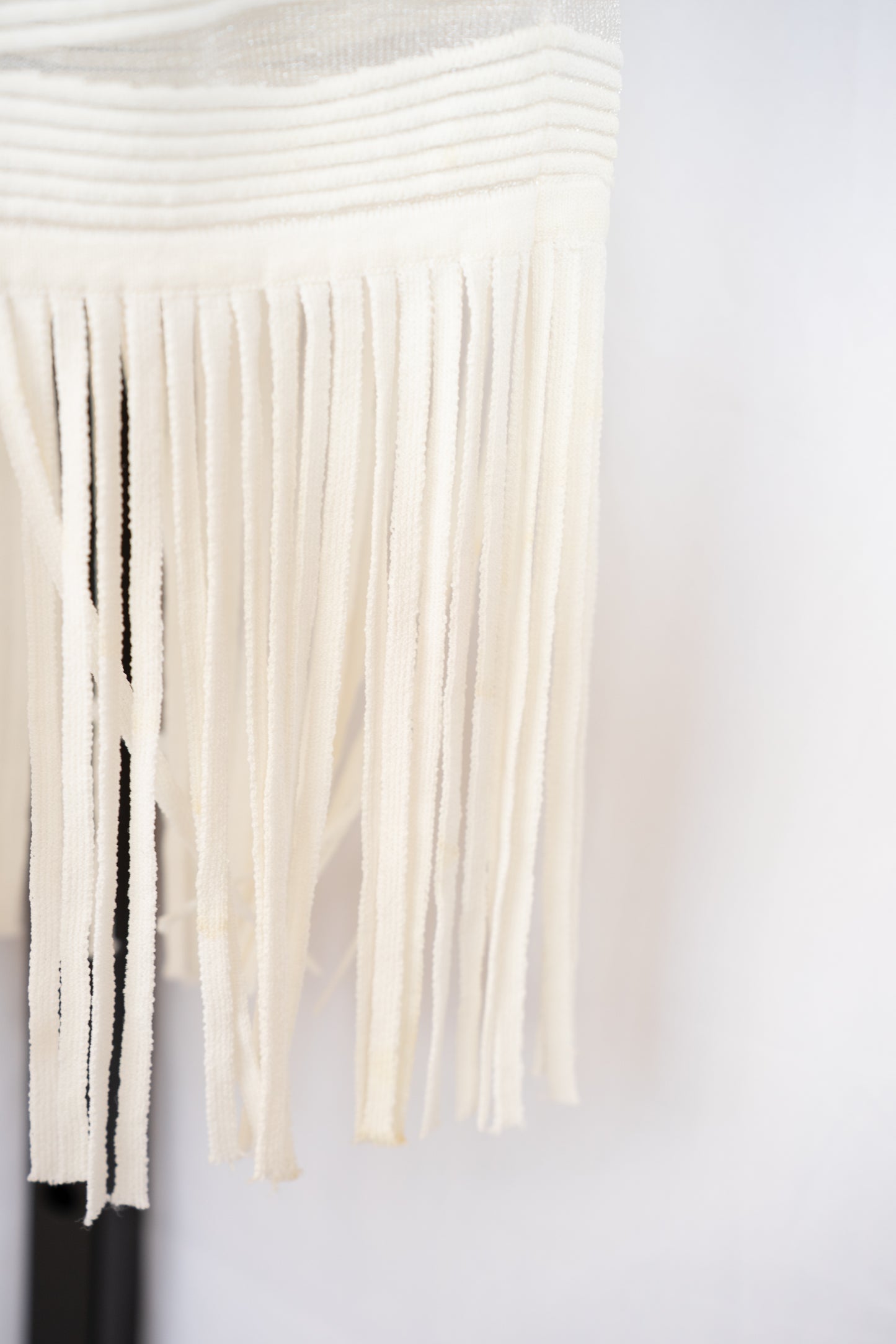 Parker White Stripe Textured Sleeveless Midi Dress w Fringe Hem