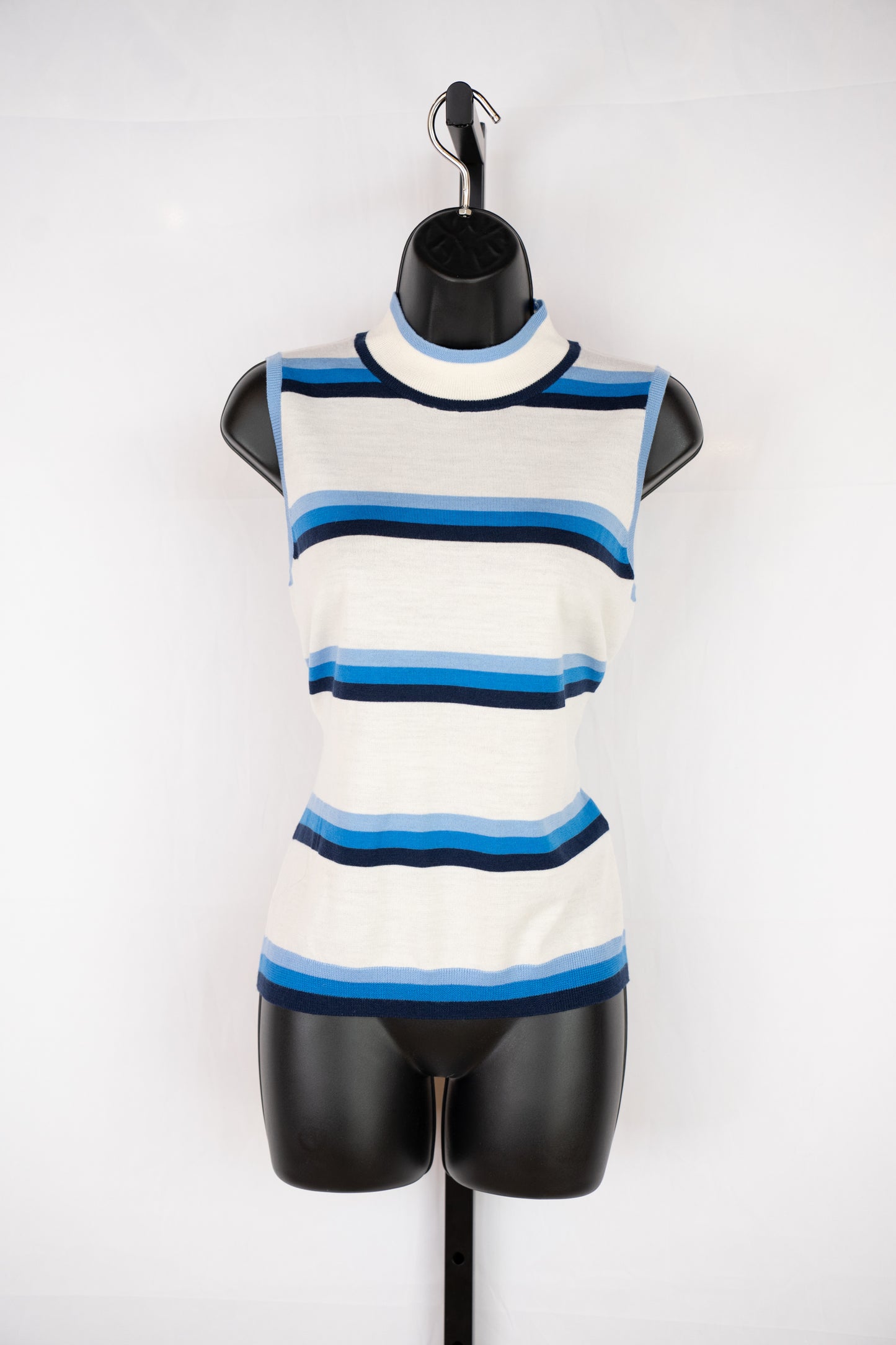 G/Fore White & Blue Striped Sleeveless Mock Neck Top