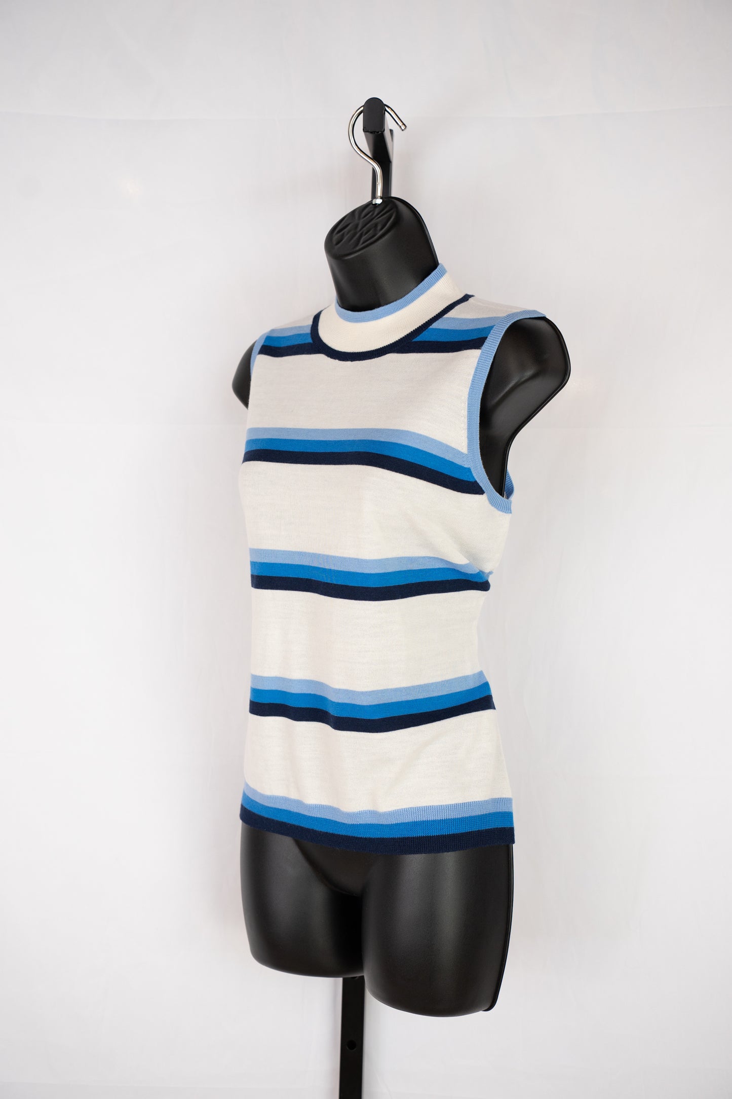 G/Fore White & Blue Striped Sleeveless Mock Neck Top