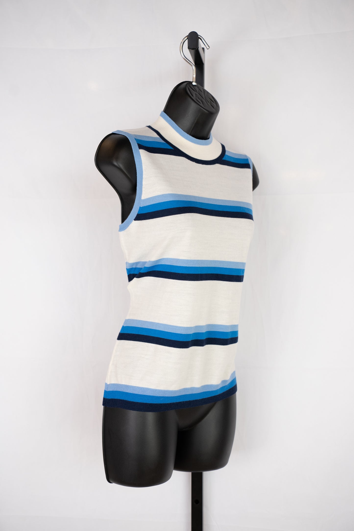 G/Fore White & Blue Striped Sleeveless Mock Neck Top