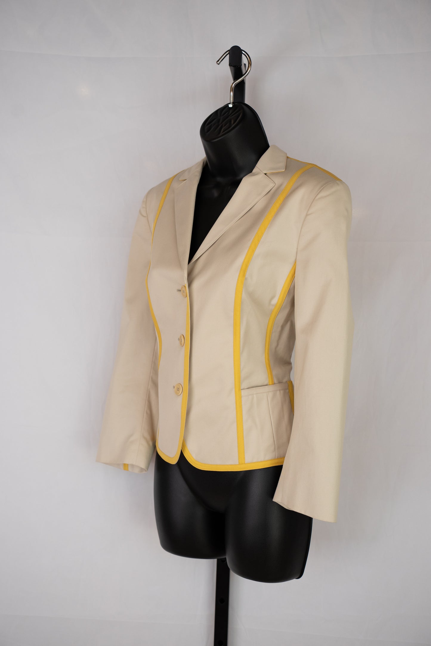 Akris Punto Beige & Yellow Stripe Button Up Collared Jacket NWT