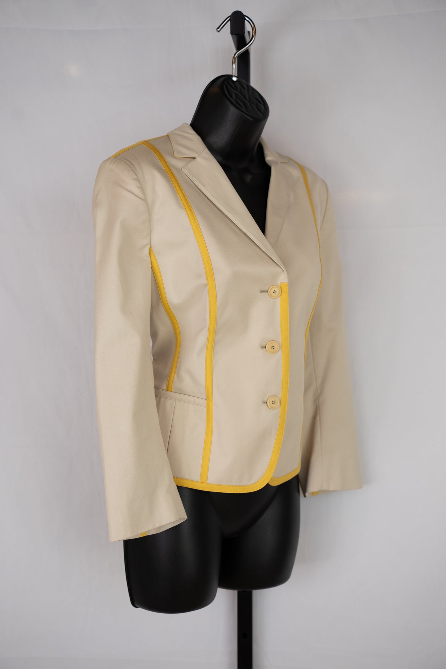 Akris Punto Beige & Yellow Stripe Button Up Collared Jacket NWT