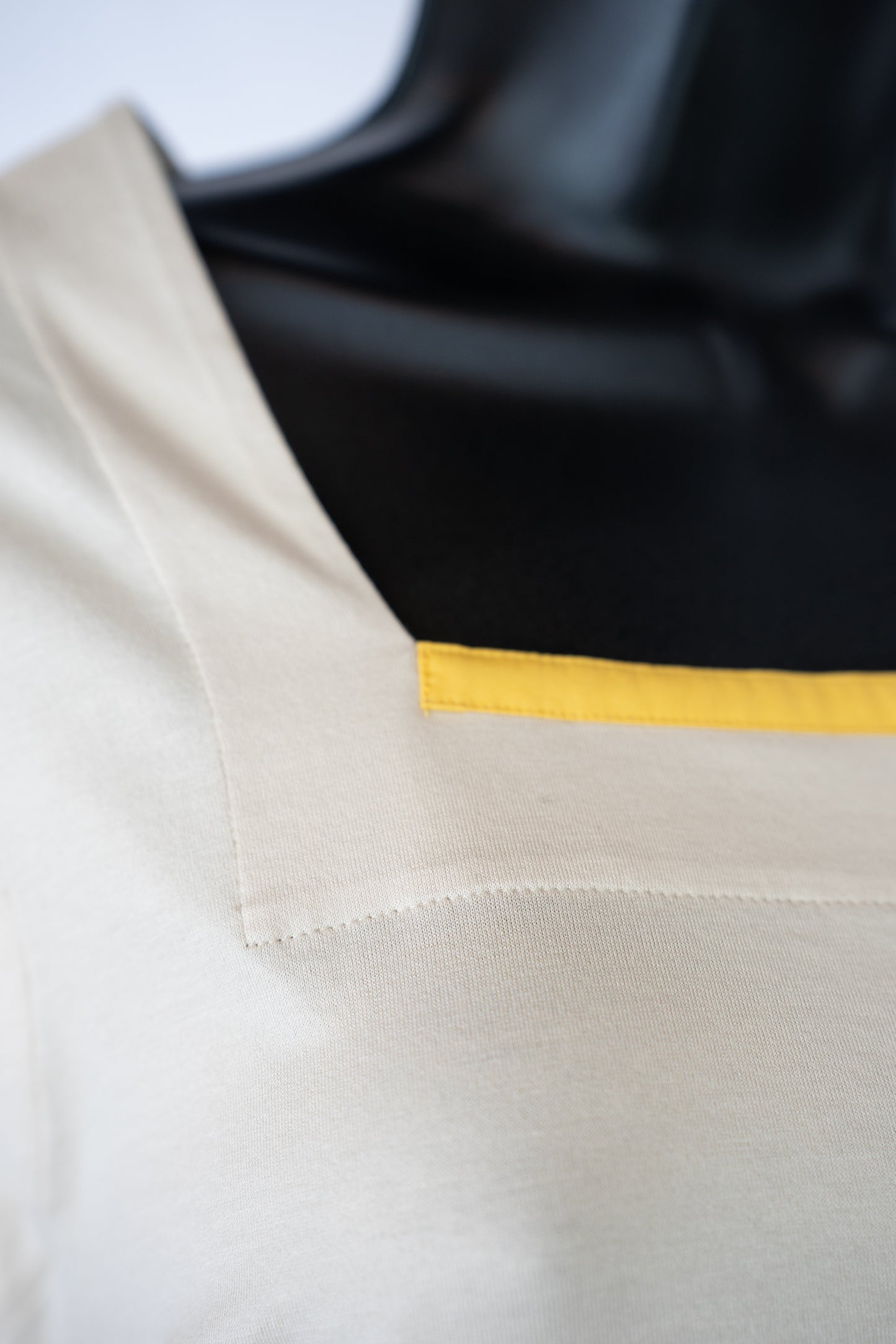 Akris Punto Square Neck Tan w/Yellow Stripe Top