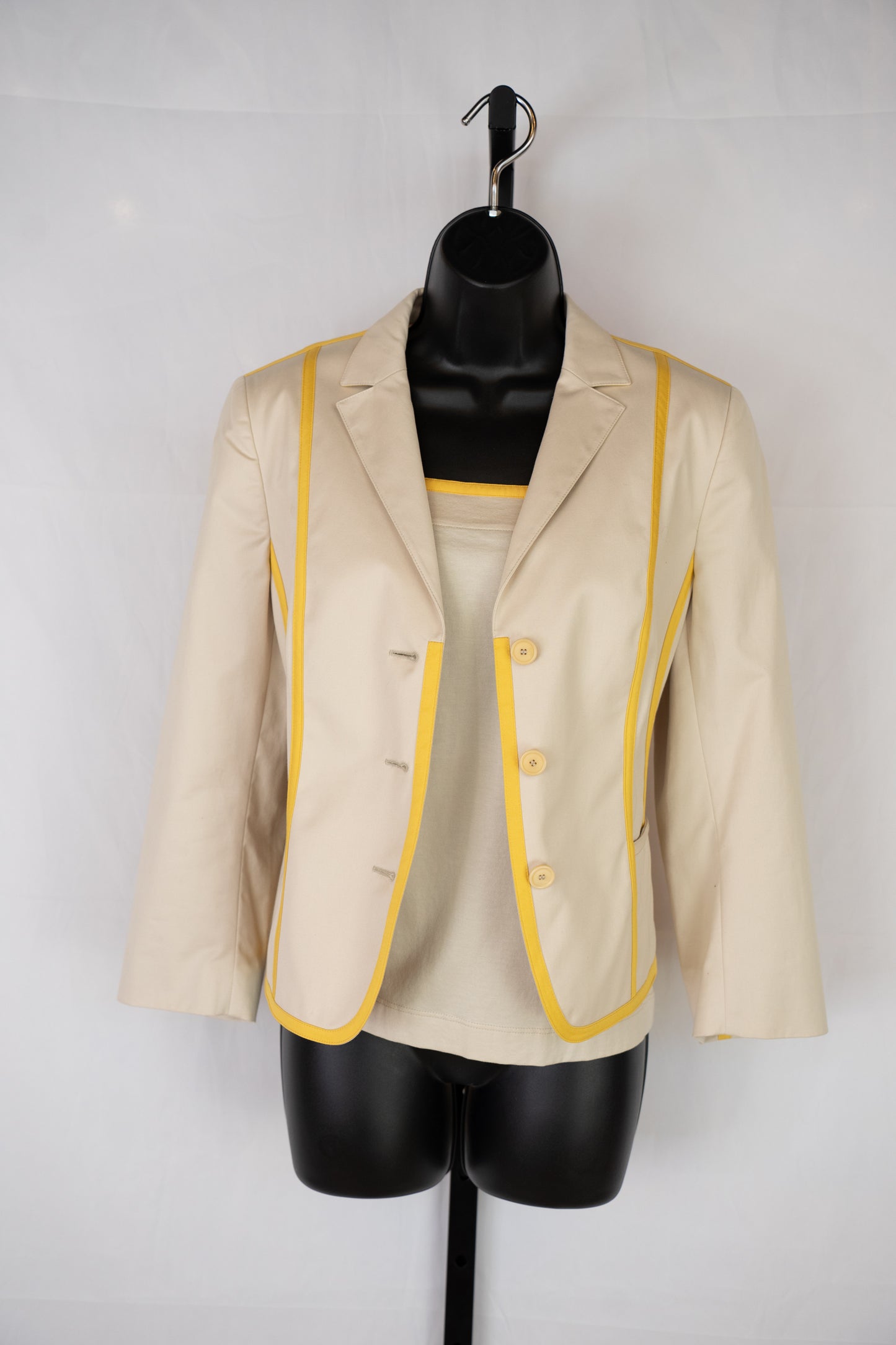 Akris Punto Square Neck Tan w/Yellow Stripe Top