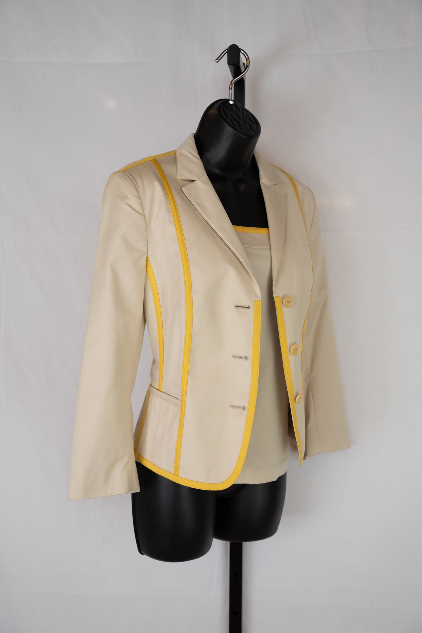 Akris Punto Beige & Yellow Stripe Button Up Collared Jacket NWT