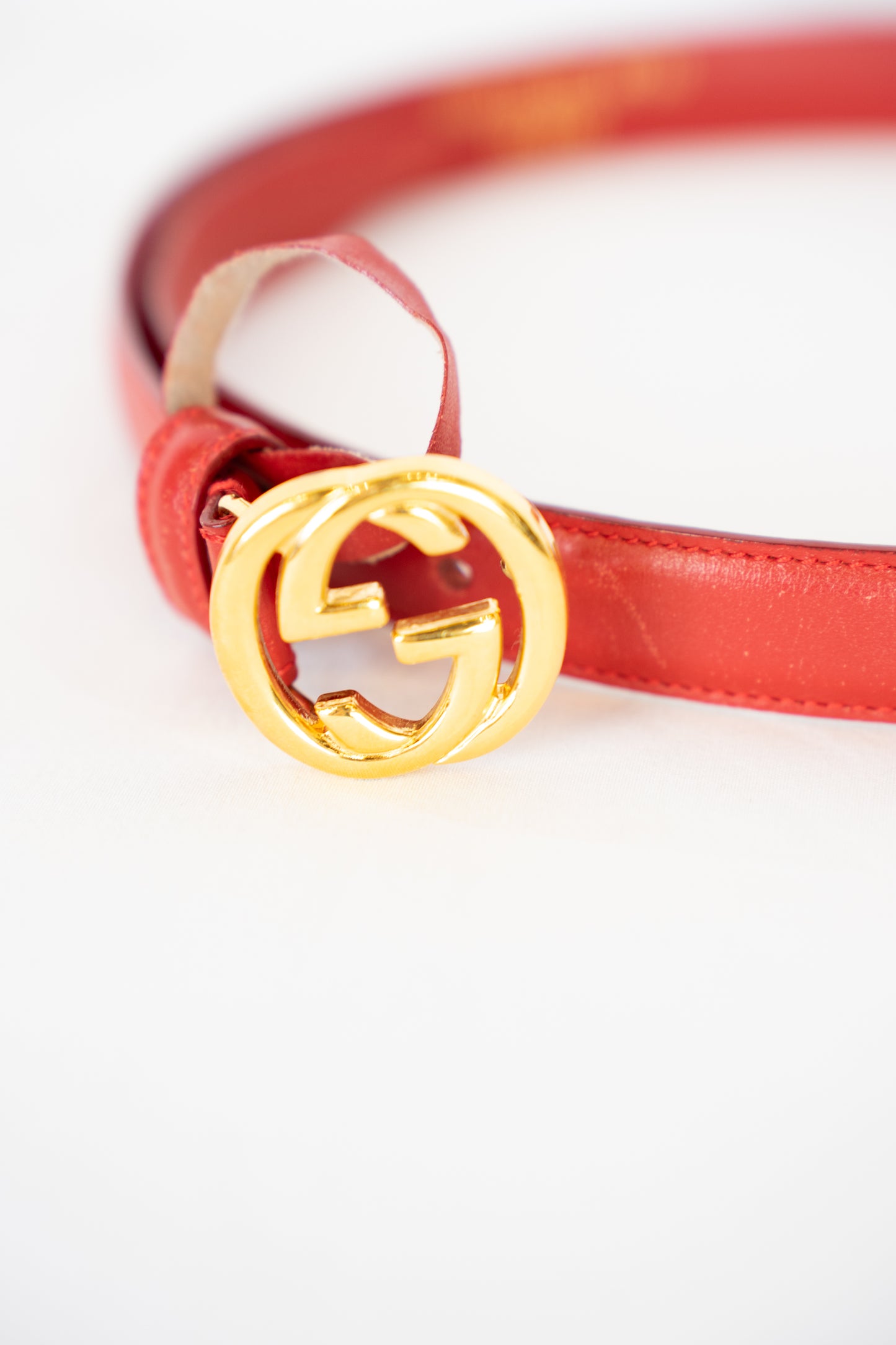 Gucci Leather Red Belt w/ Gold GG Buckle