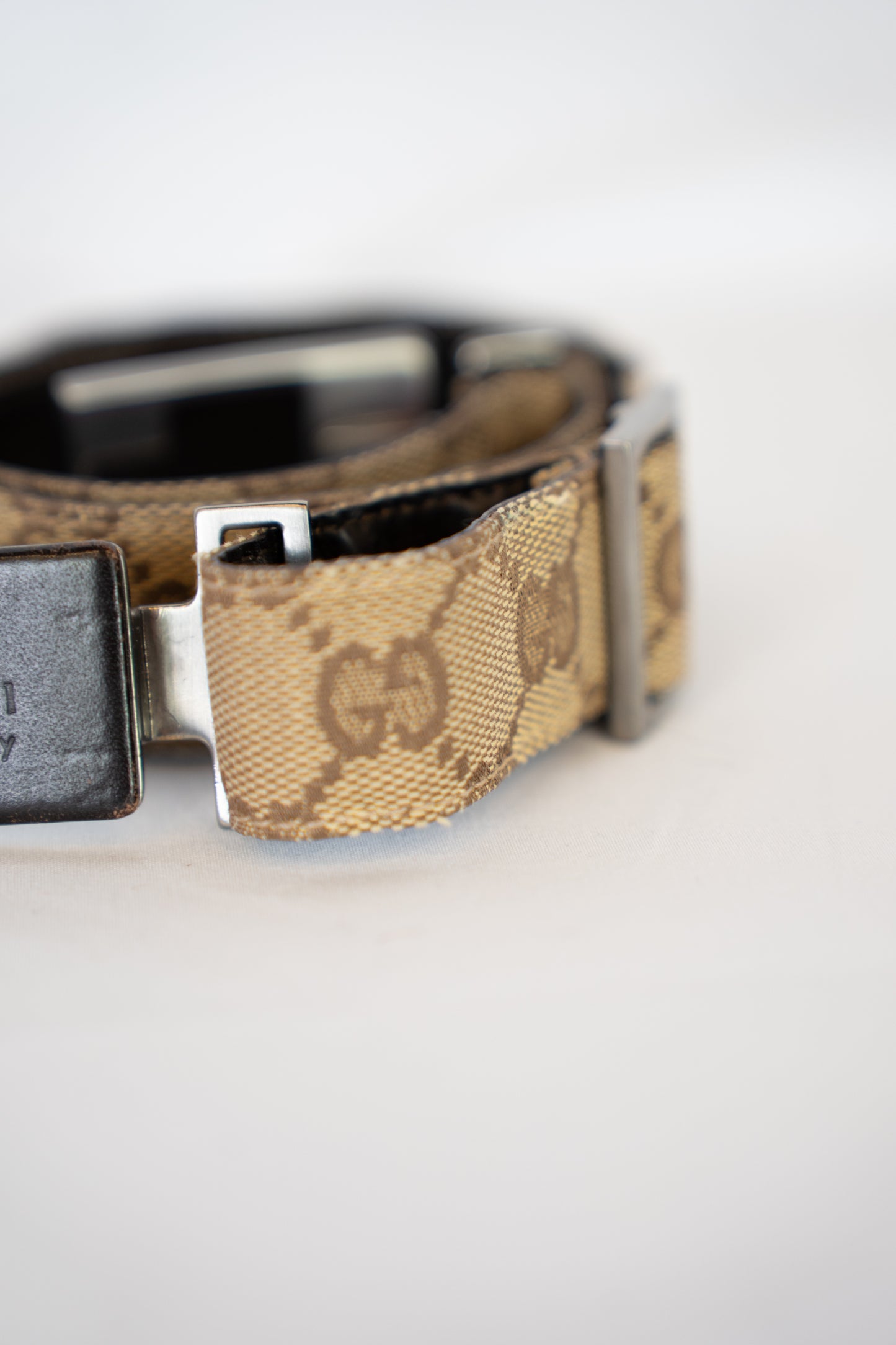 Gucci Brown Monogram Belt w/ Leather Buckle