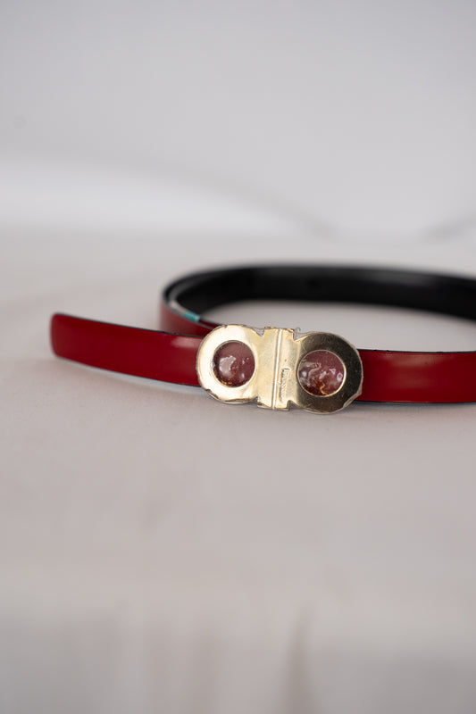 Ferragamo Leather Red Skinny Belt w Logo