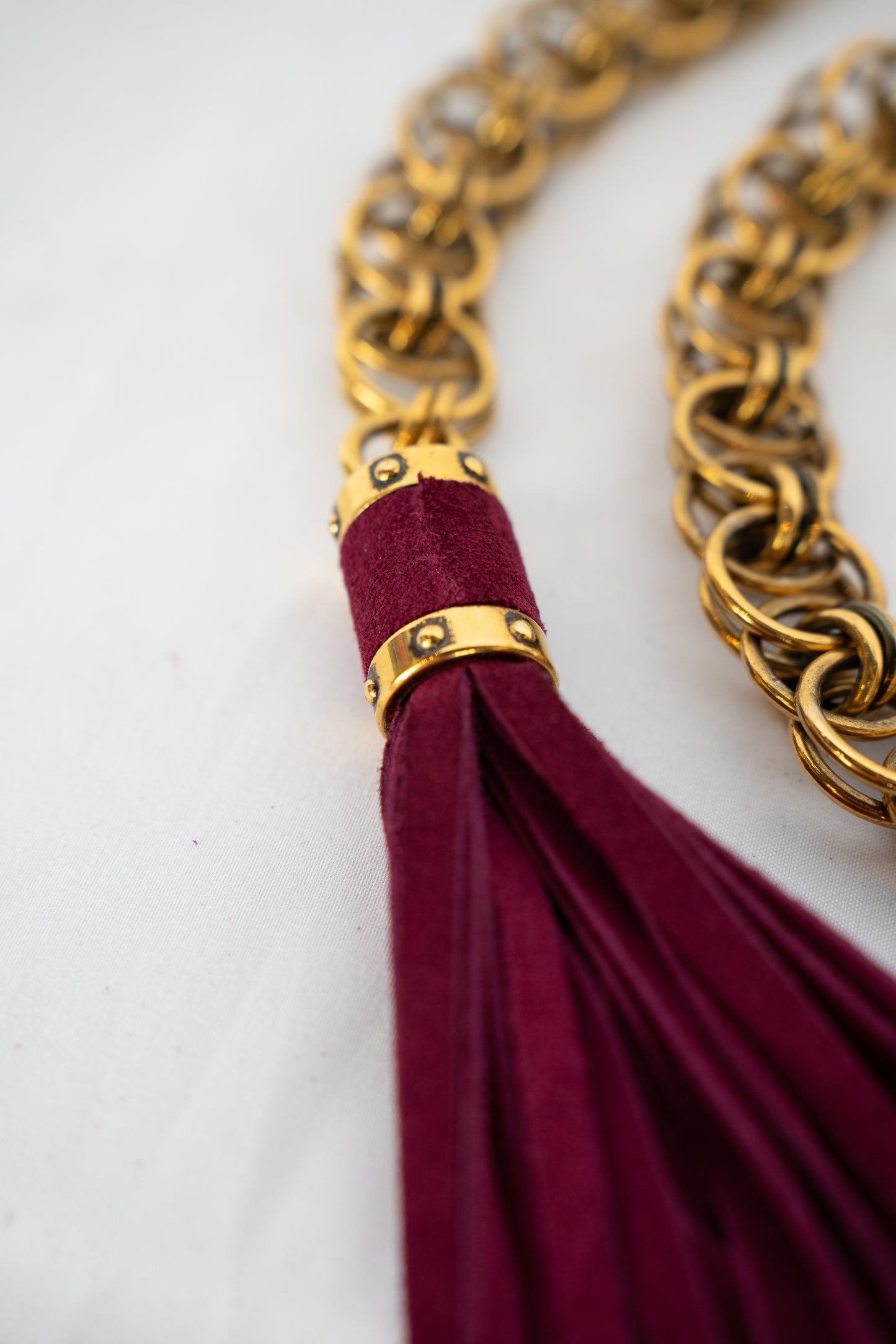 Gucci Gold Chain Belt w/ Maroon Tassel Detail