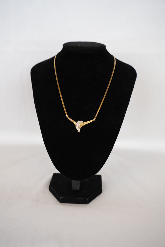 14K Gold Necklace w/ Diamond Cluster Wave