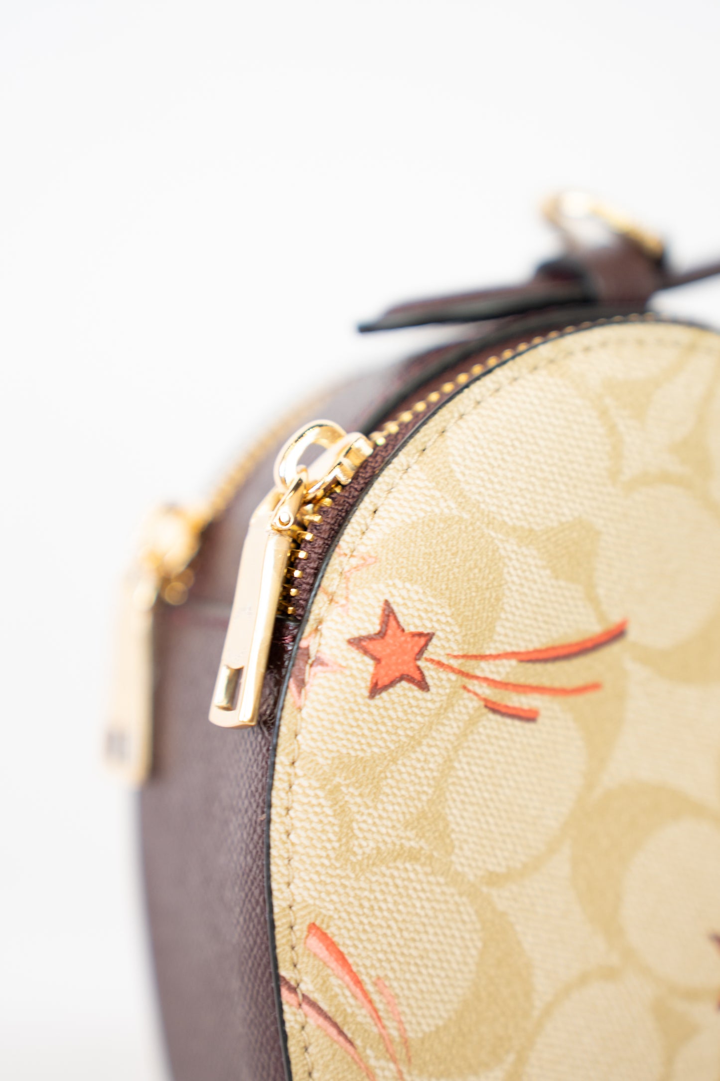 Coach Beige Monogram w Heart Strikes Heart Shaped Crossbody Bag w/ Removable Strap