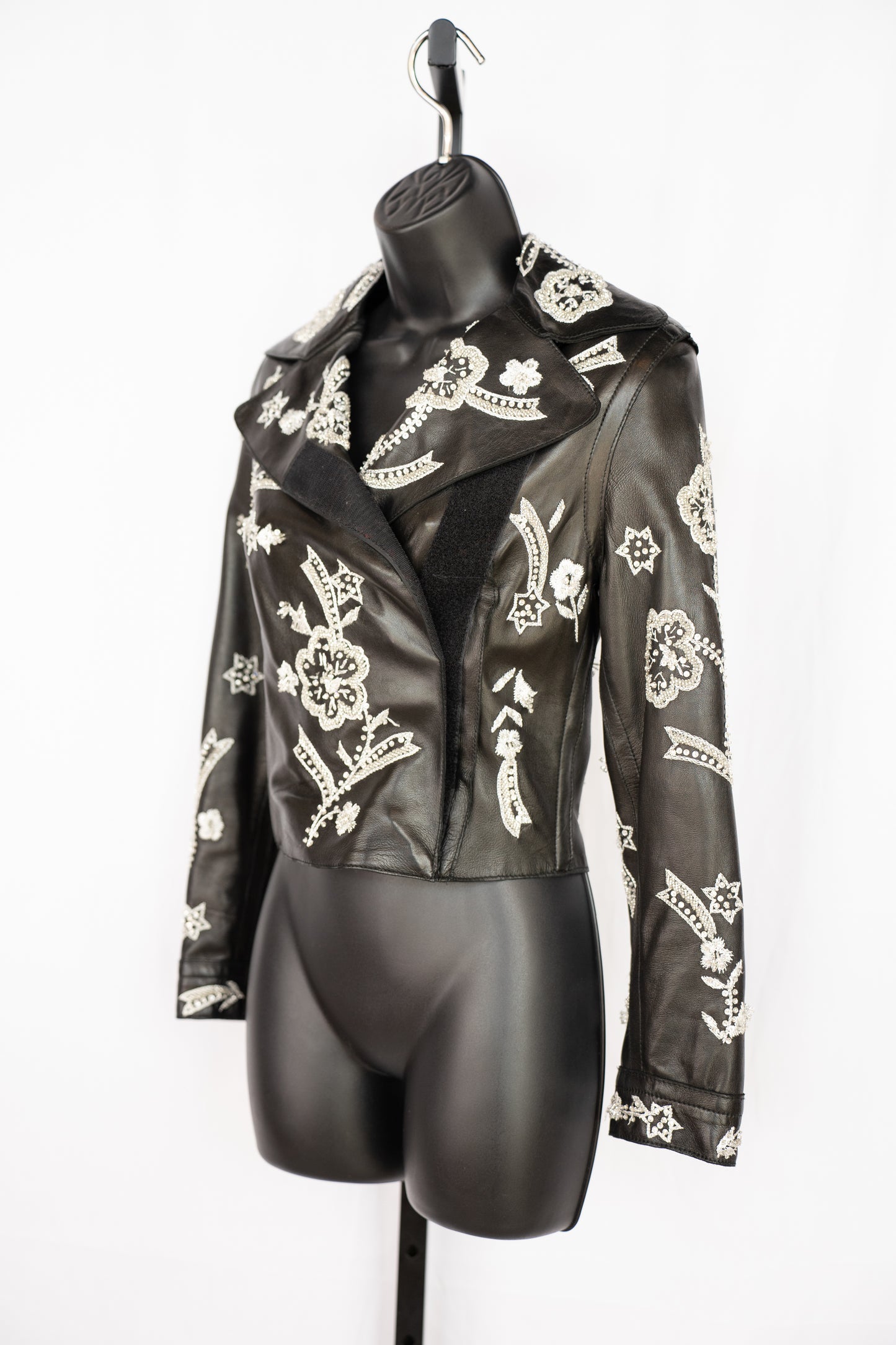 Dolce & Gabbana Black Leather Beaded Leather Jacket